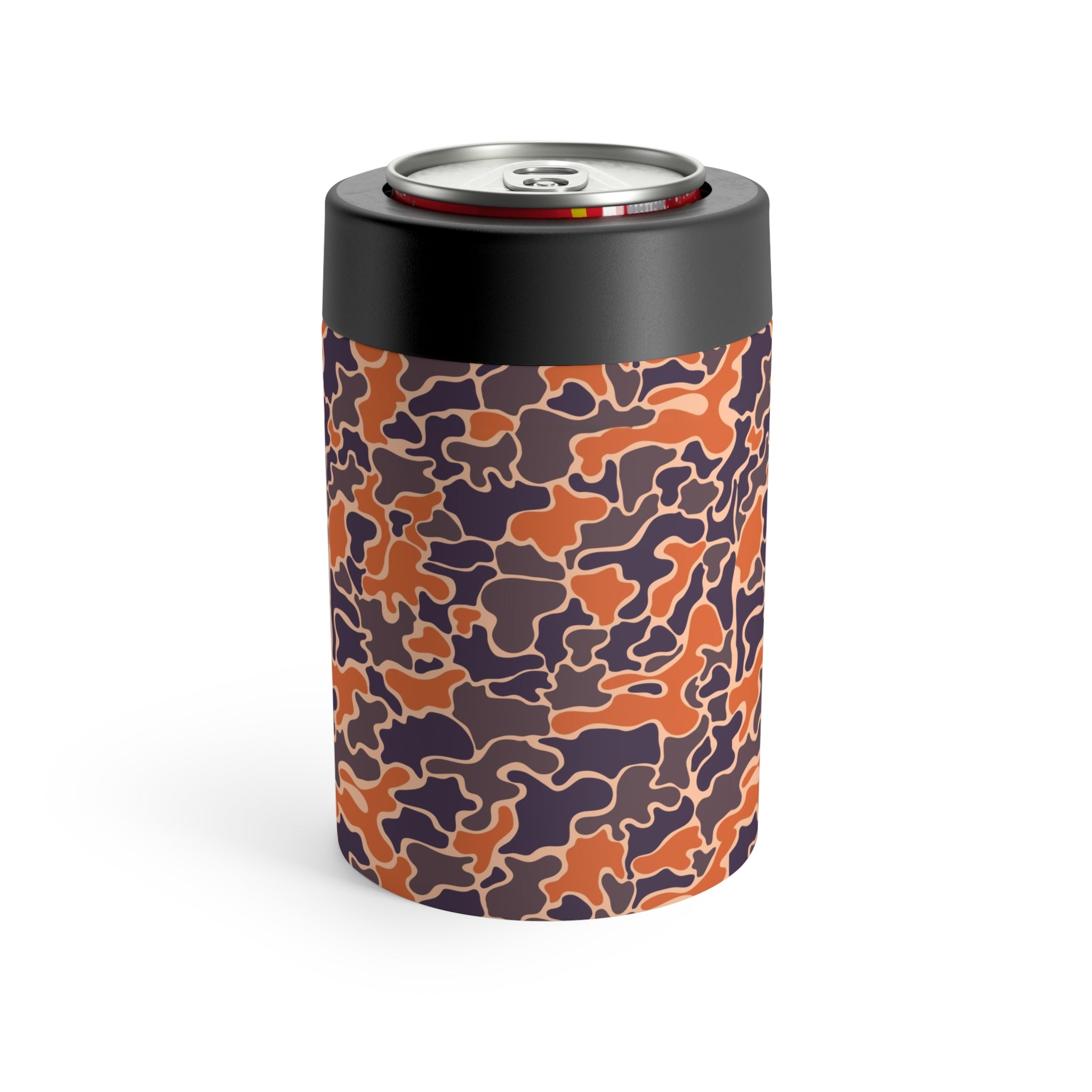 Orange Blue Collegiate Camo Can Holder, Rustic Drink Insulator, Camping Accessory, Outdoor Party Favor, Unique Gifts for Him