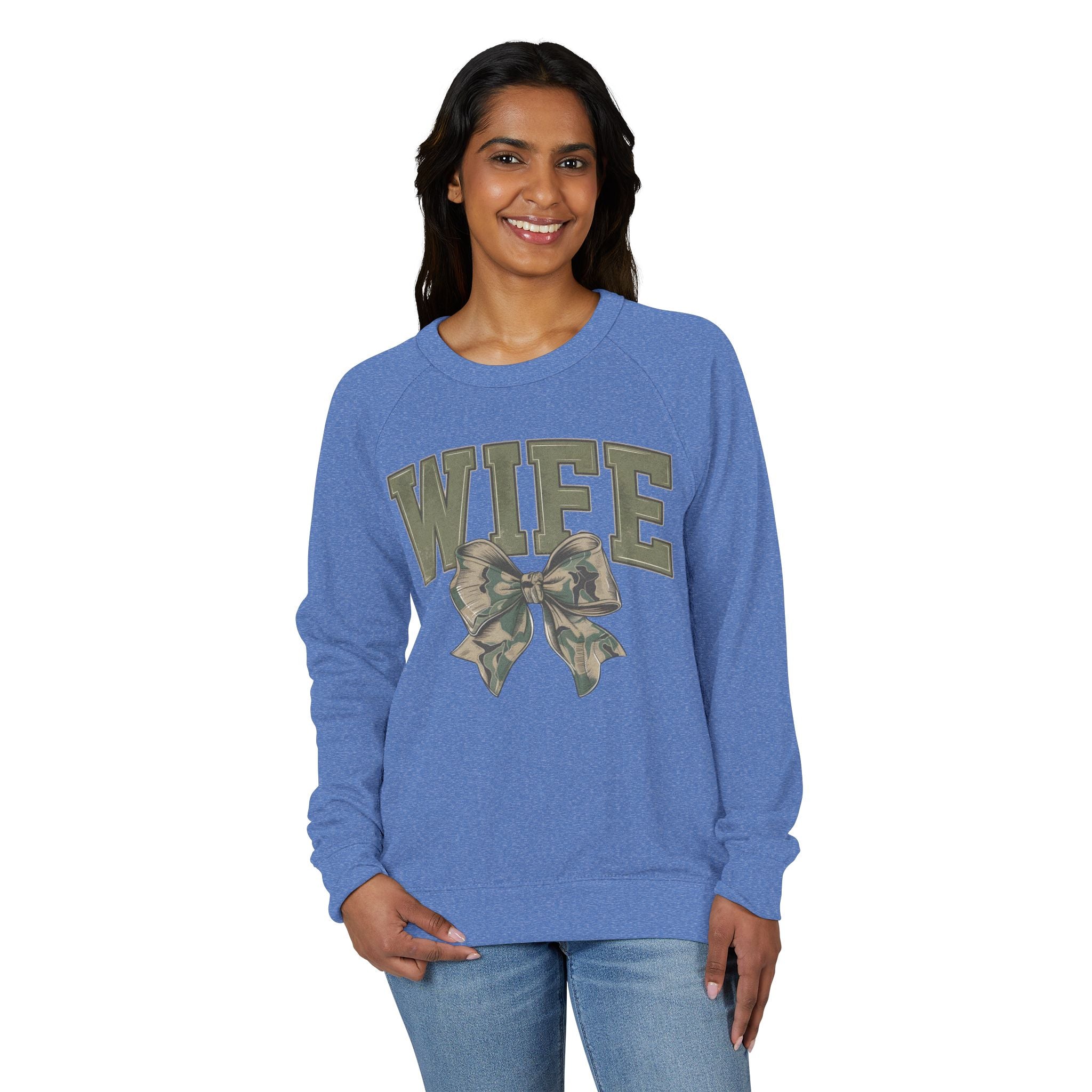 WIFE Camo Bow Crewneck Sweatshirt – Military-Inspired Cozy Pullover for Brides & Military Spouses
