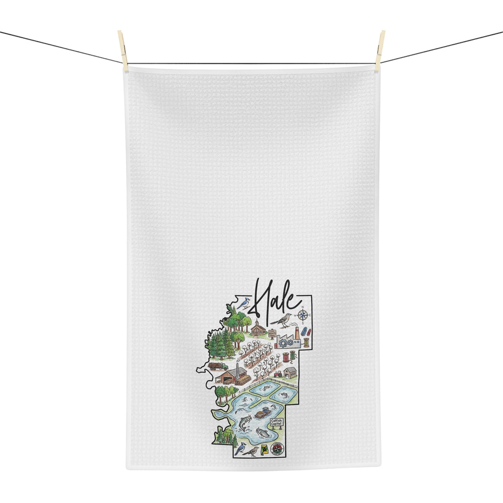 Hale County Tea Towel — Illustrated County Map Microfiber Kitchen Towel