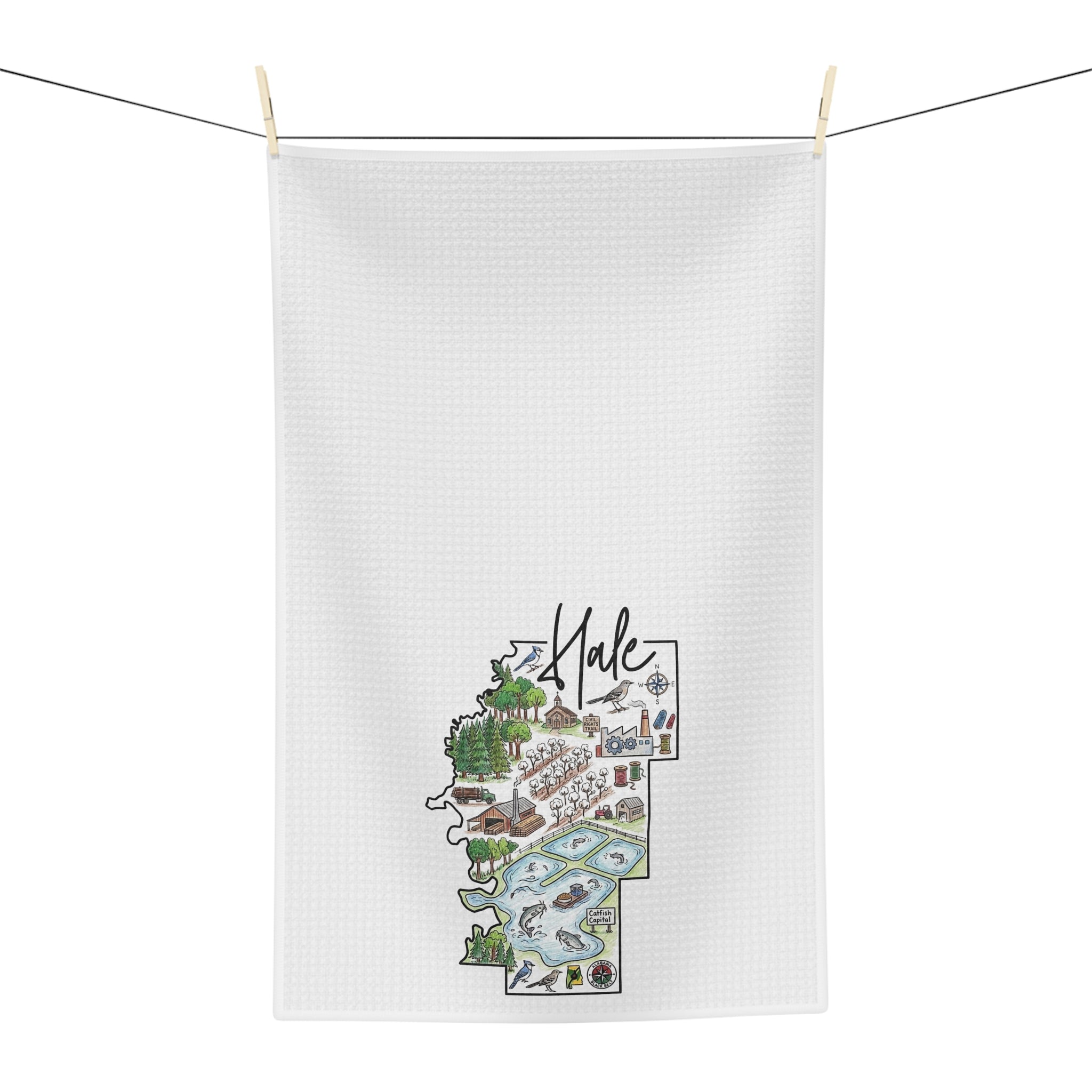 Hale County Tea Towel — Illustrated County Map Microfiber Kitchen Towel