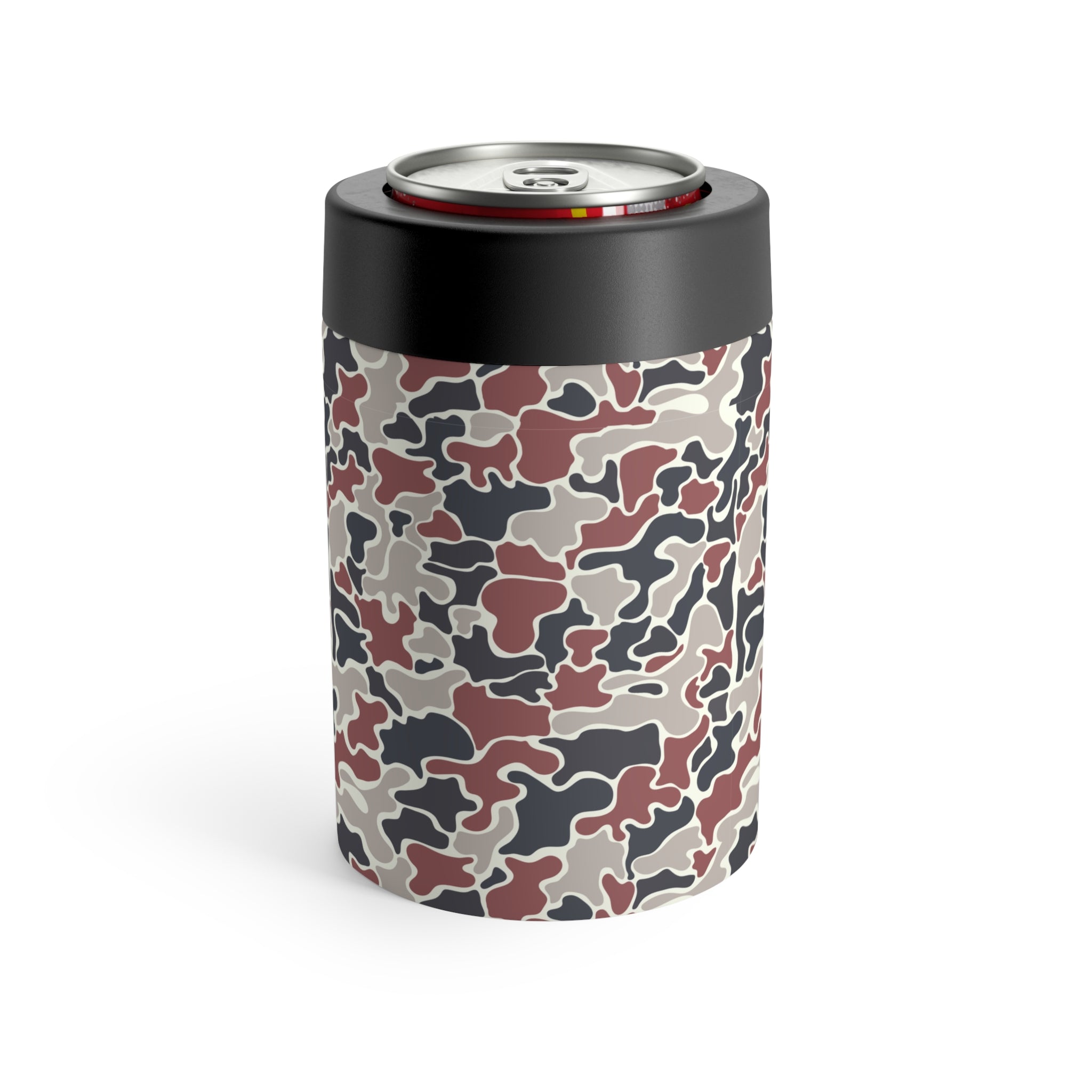 Crimson Grey Collegiate Camo Can Holder, Rustic Drink Insulator, Camping Accessory, Outdoor Party Favor, Unique Gifts for Him