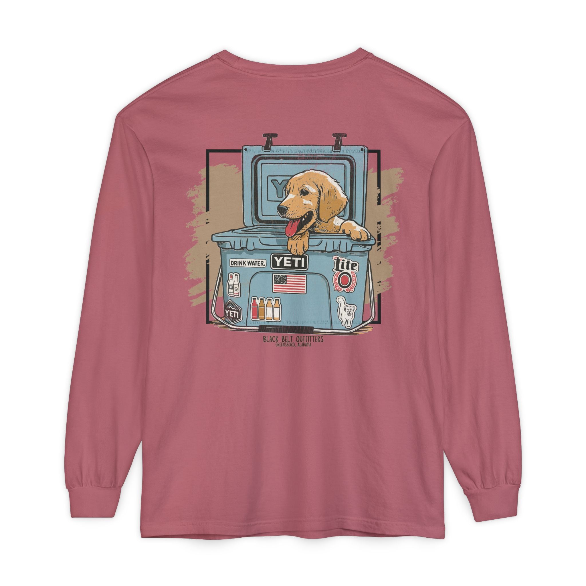 Lab Puppy in Cooler Unisex Garment-Dyed Long Sleeve T-Shirt, Casual Wear, Gift for Him/Her, Streetwear, Everyday Comfort, Comfortable Layering