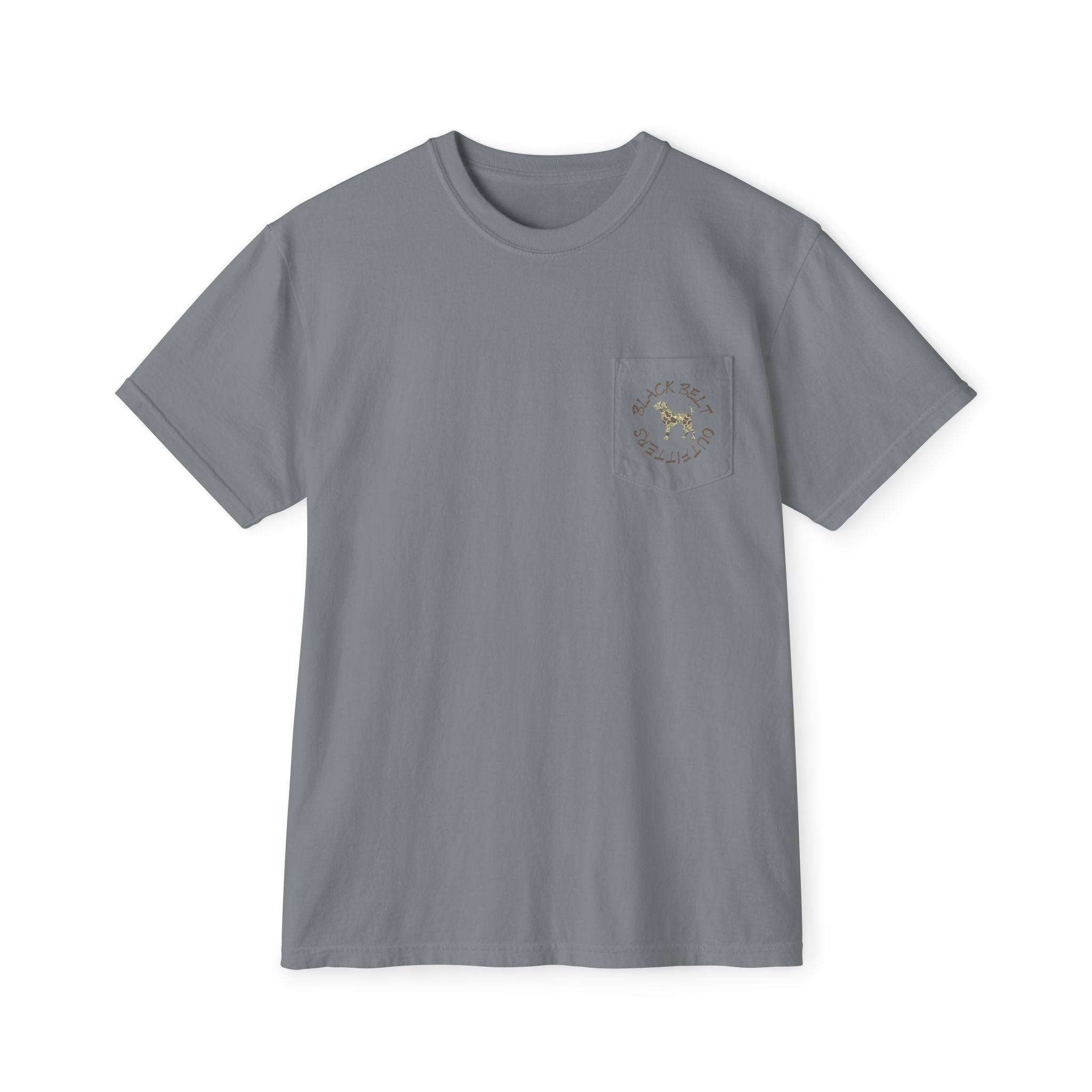 Black belt outfitters hunting, hunting dog , Custom design , Raise them outdoors , Duck hunting , ducks Unisex Garment-Dyed Pocket T-Shirt