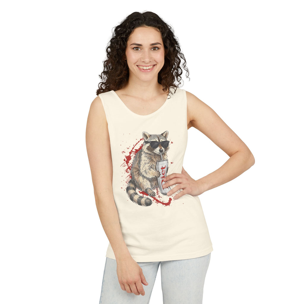 Soda Drinking, Sunglasses, Raccoon Tank Top