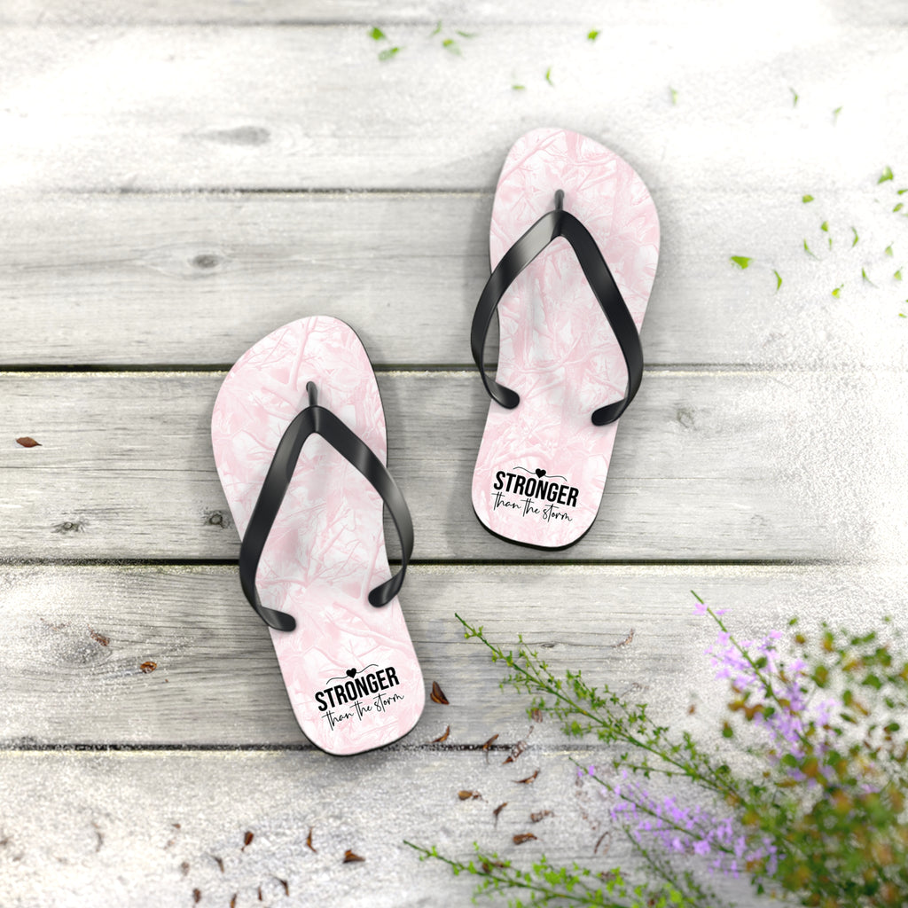 Pink Camo 'Stronger' Flip Flops – Women's Summer Beach Sandals