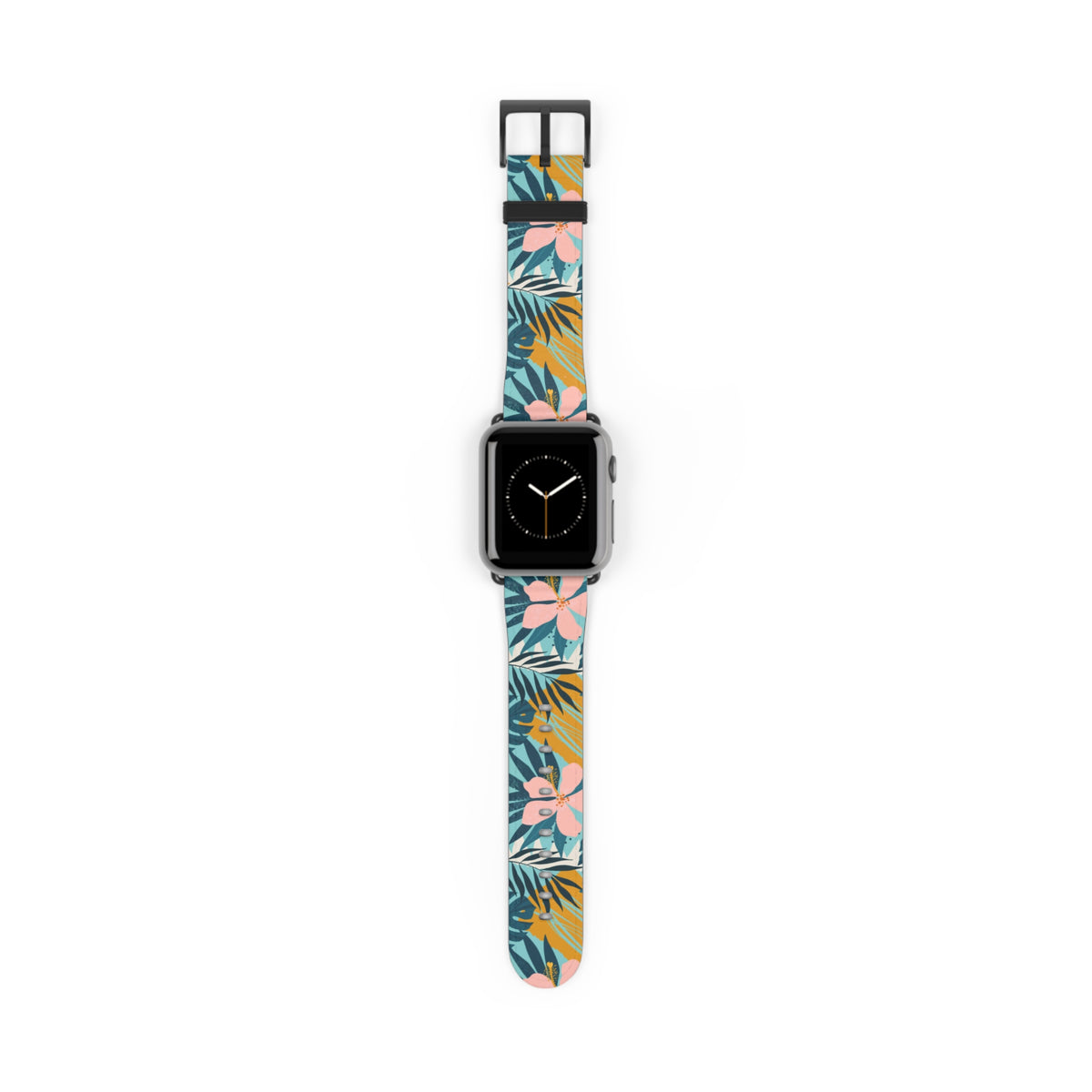 Tropical Floral Watch Band - Pink Hibiscus Leaves Replacement Strap for Smartwatch