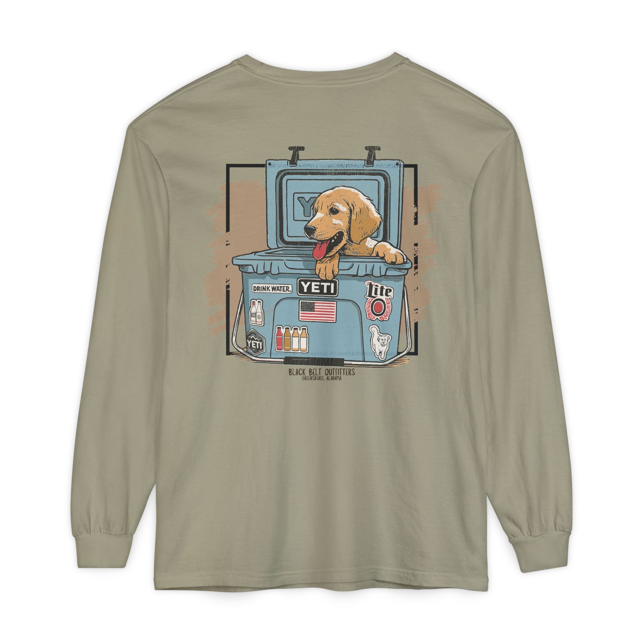 Lab Puppy in Cooler Unisex Garment-Dyed Long Sleeve T-Shirt, Casual Wear, Gift for Him/Her, Streetwear, Everyday Comfort, Comfortable Layering