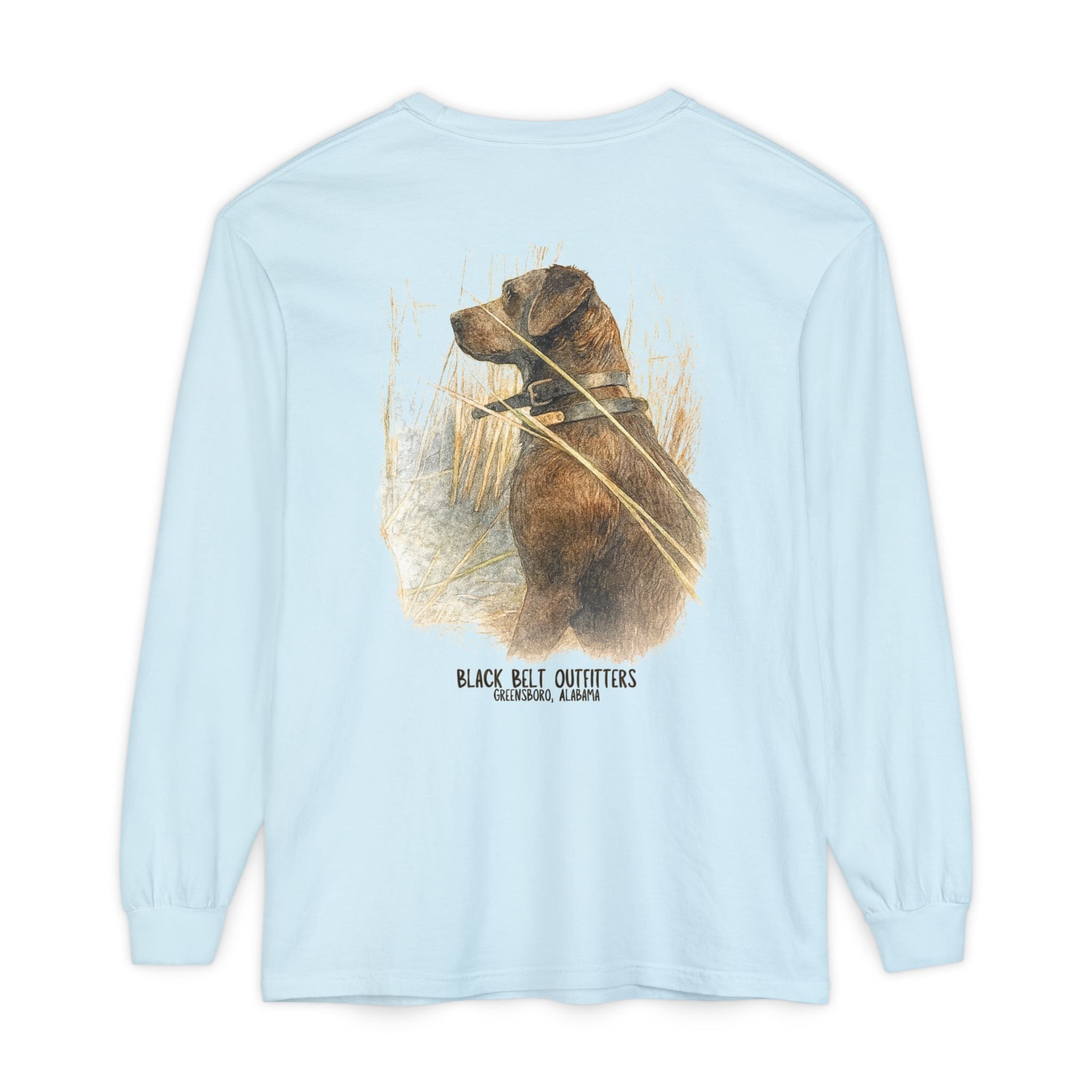 Mae the Duck Dog Lab Unisex Garment-Dyed Long Sleeve T-Shirt, Casual Wear, Gift for Him/Her, Streetwear, Everyday Comfort, Comfortable Layering