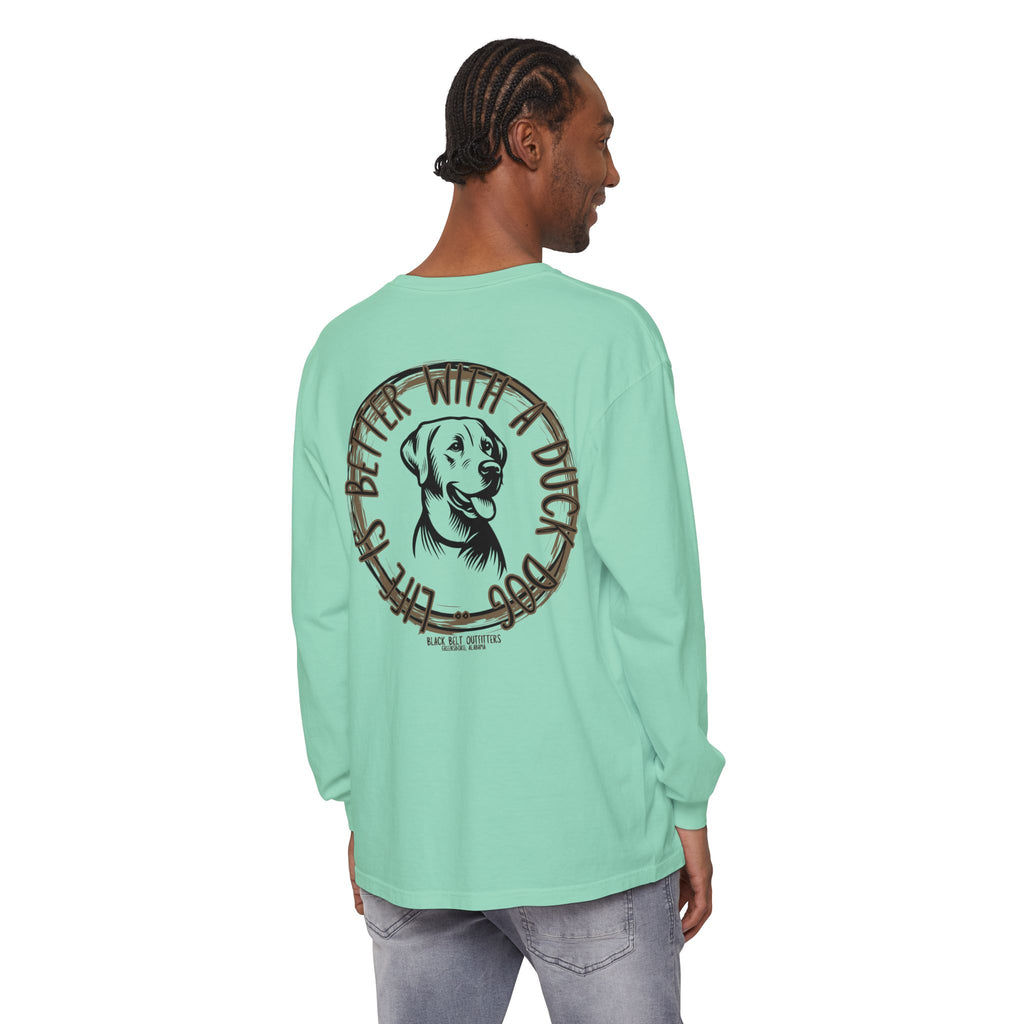Life is Better With a Duck Dog Unisex Garment-Dyed Long Sleeve T-Shirt, Casual Wear, Gift for Him/Her, Streetwear, Everyday Comfort, Comfortable Layering