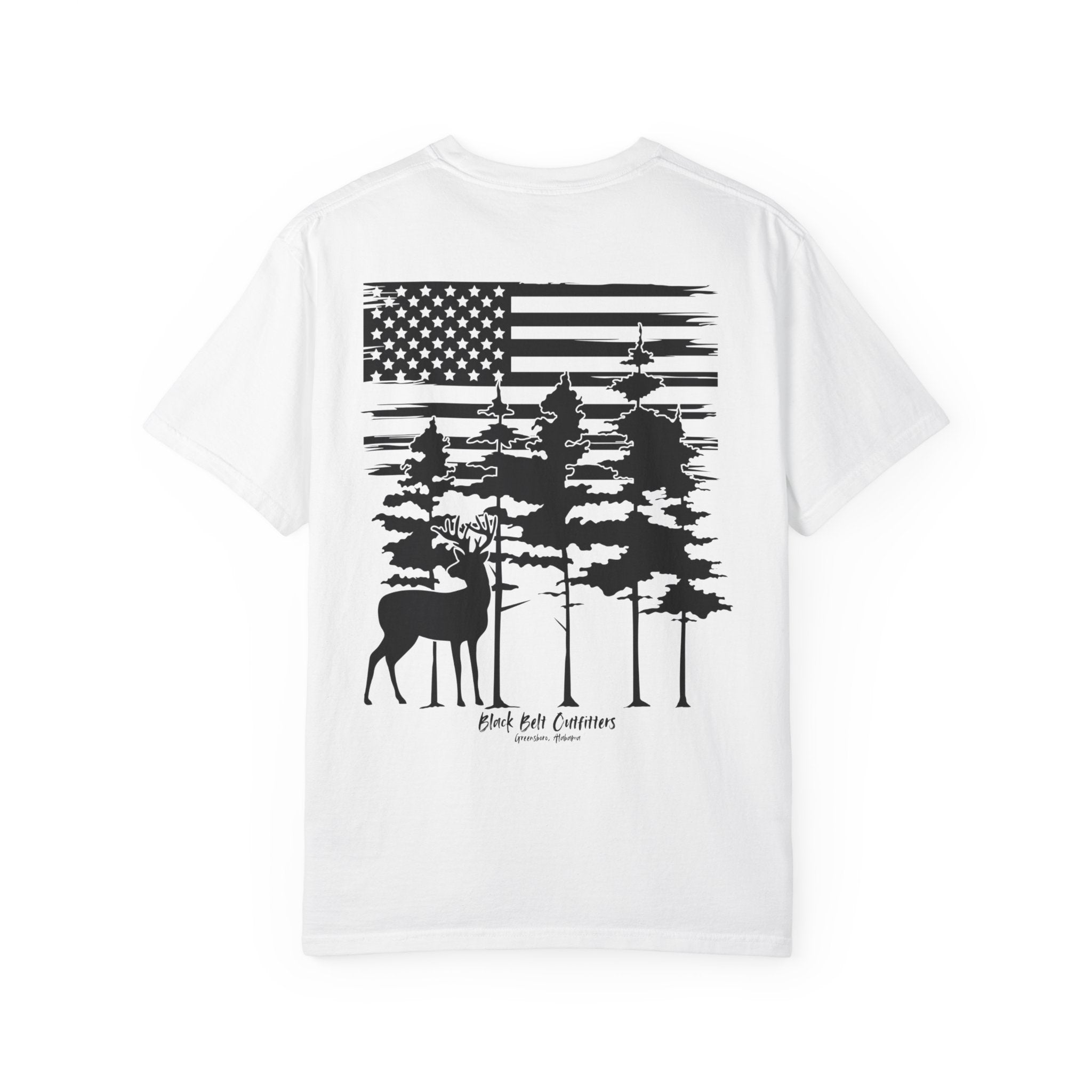 American Flag Whitetail  Unisex Garment-Dyed Pocket T-Shirt