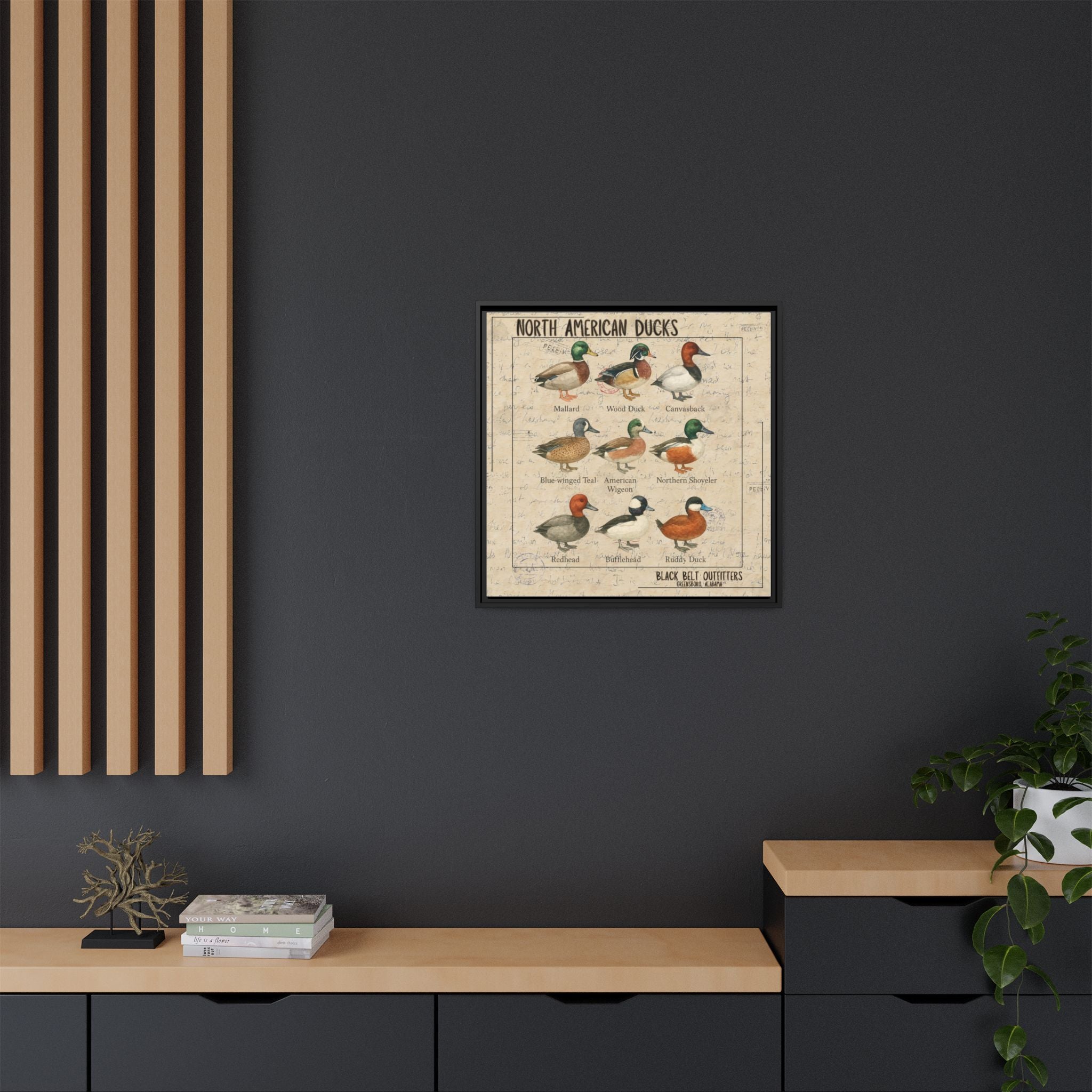 Vintage Duck Art Canvas Print, Framed Wall Decor, Nature Lover Gift, Farmhouse Decor, Rustic Home Art, Cabin Wall Decor
