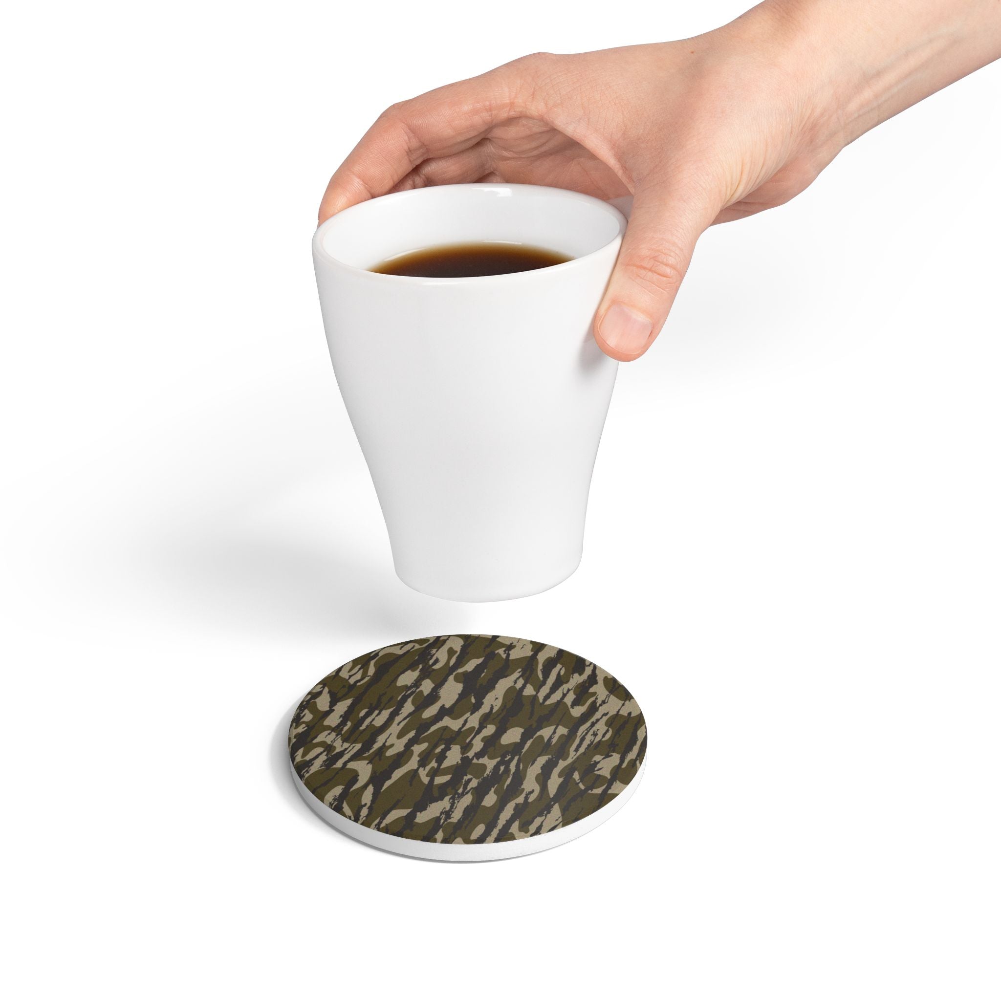 Trendy Camo Ceramic Coaster Set, Eco-Friendly Drinkware, Rustic Home Decor, Perfect for Military Enthusiasts, Gift for Dad