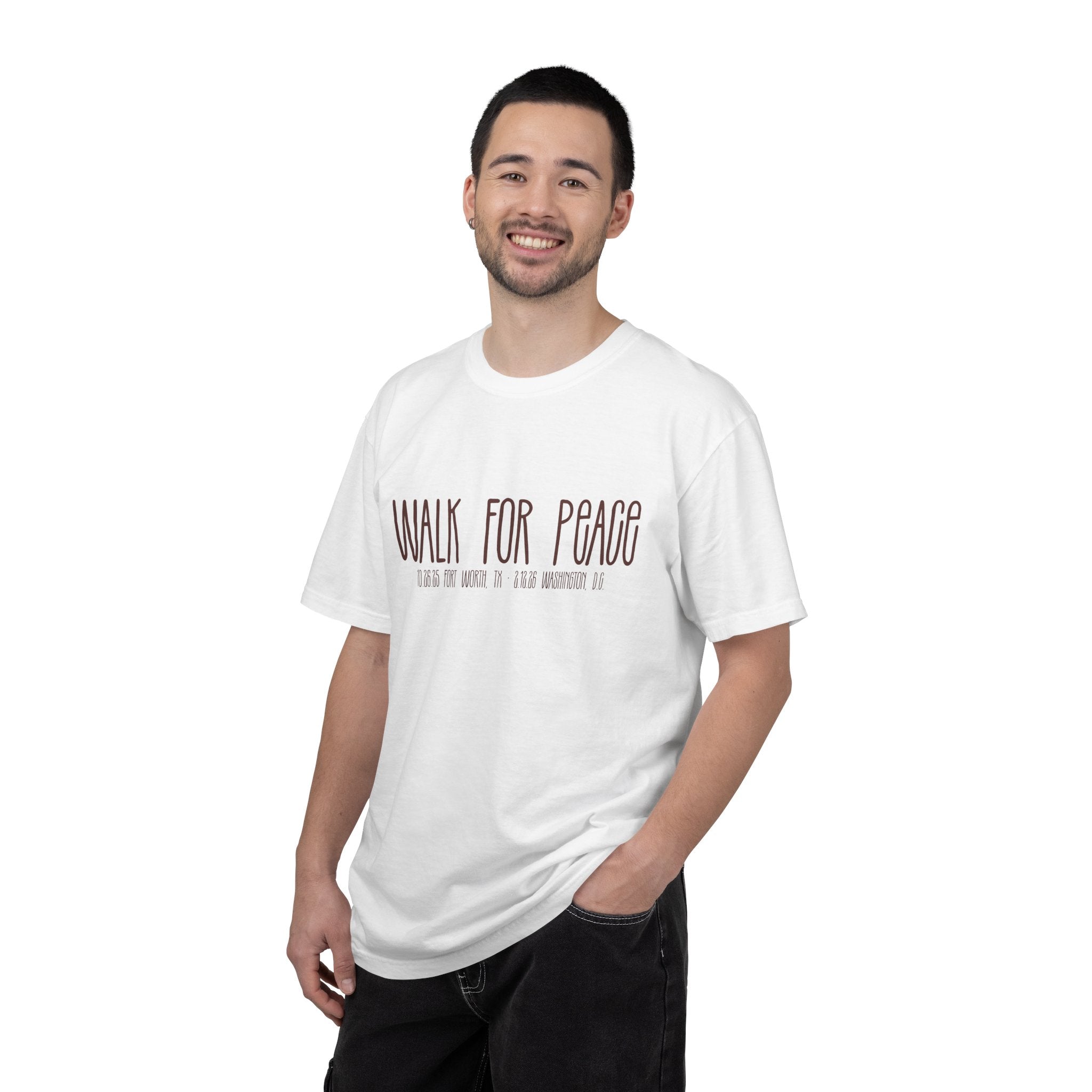 Walk for Peace T‑Shirt — Buddhist Monk & Dog Illustration