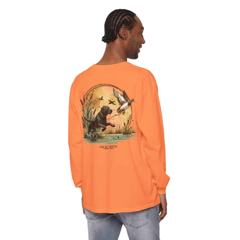 Duck Dog The Chase Unisex Garment-Dyed Long Sleeve T-Shirt, Casual Wear, Gift for Him/Her, Streetwear, Everyday Comfort, Comfortable Layering