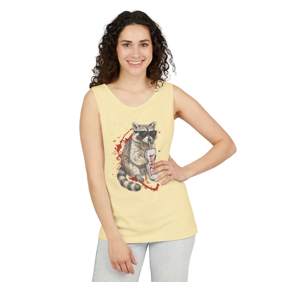 Soda Drinking, Sunglasses, Raccoon Tank Top