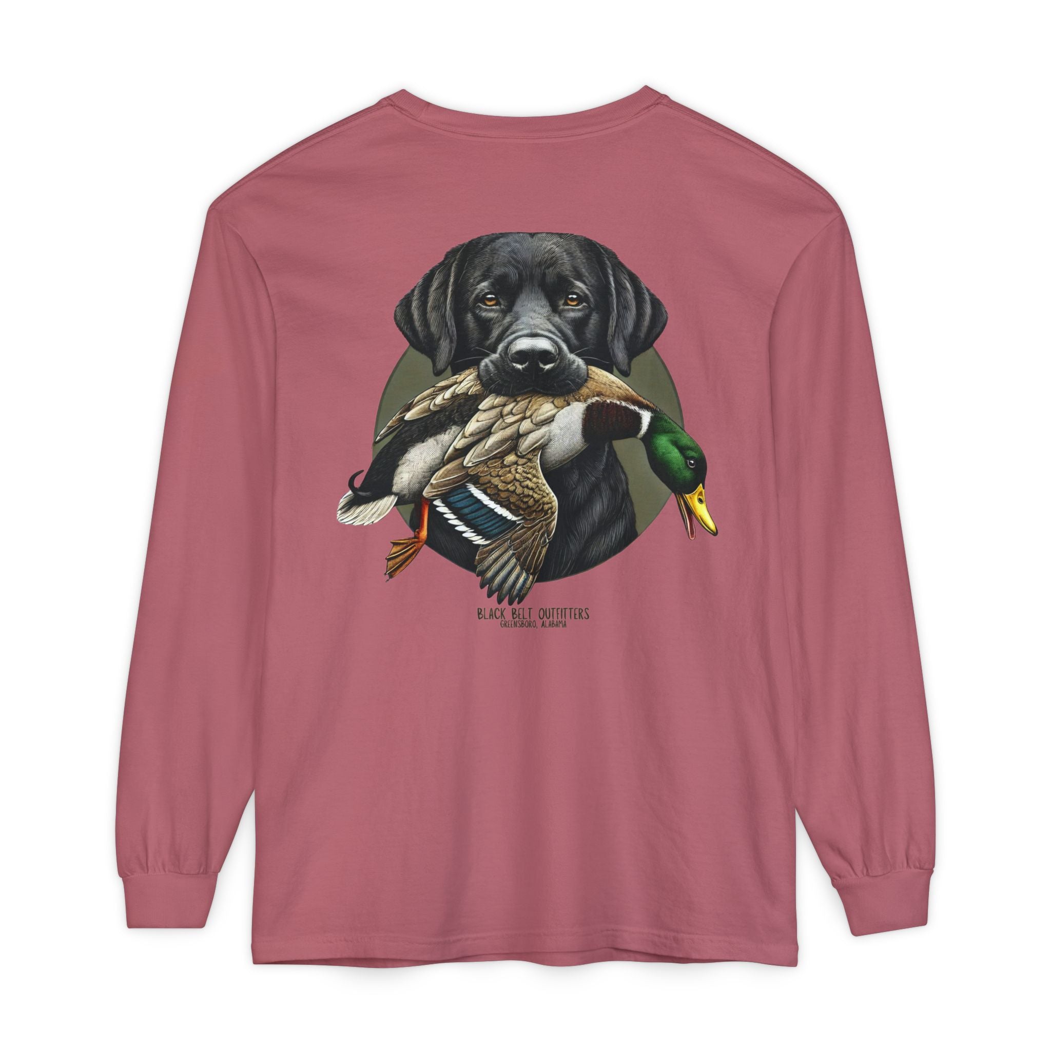 Black Lab Duck Dog Unisex Garment-Dyed Long Sleeve T-Shirt, Casual Wear, Gift for Him/Her, Streetwear, Everyday Comfort, Comfortable Layering