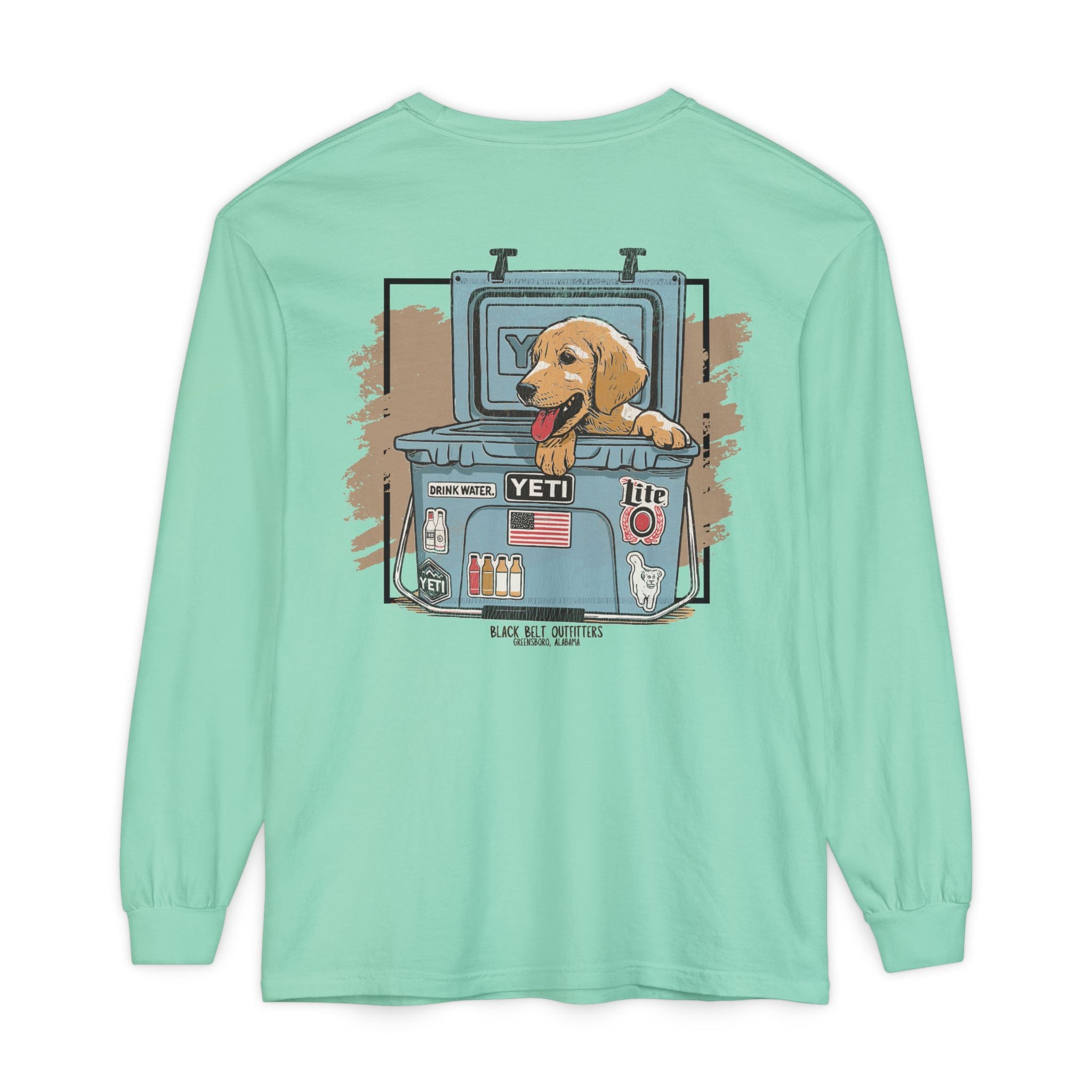 Lab Puppy in Cooler Unisex Garment-Dyed Long Sleeve T-Shirt, Casual Wear, Gift for Him/Her, Streetwear, Everyday Comfort, Comfortable Layering