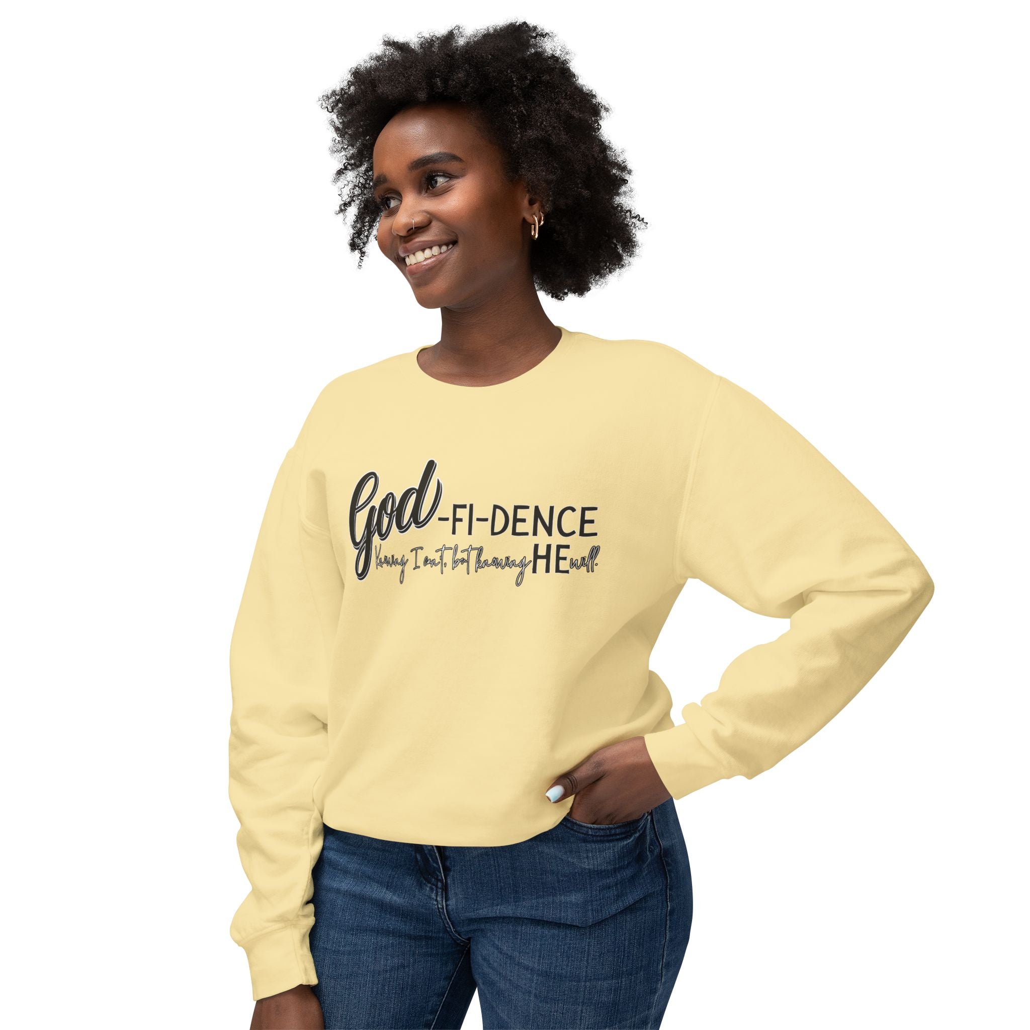 GOD-fi-dence Comfort Crewneck Sweatshirt - Godfidence Quote, Inspirational Gift, Cozy Apparel, Casual Wear, Unisex Style