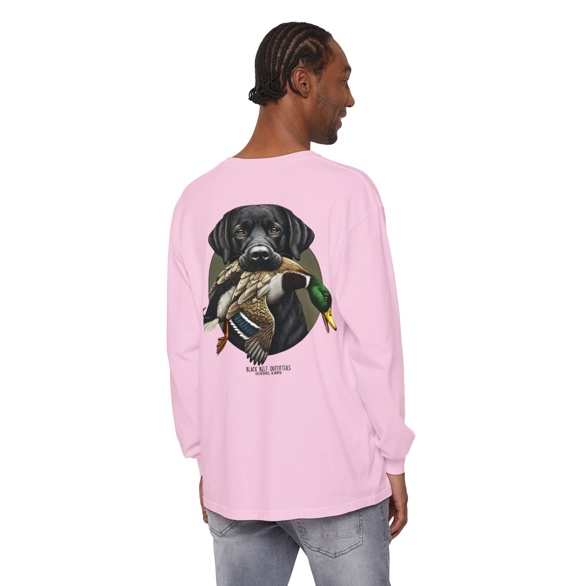 Black Lab Duck Dog Unisex Garment-Dyed Long Sleeve T-Shirt, Casual Wear, Gift for Him/Her, Streetwear, Everyday Comfort, Comfortable Layering