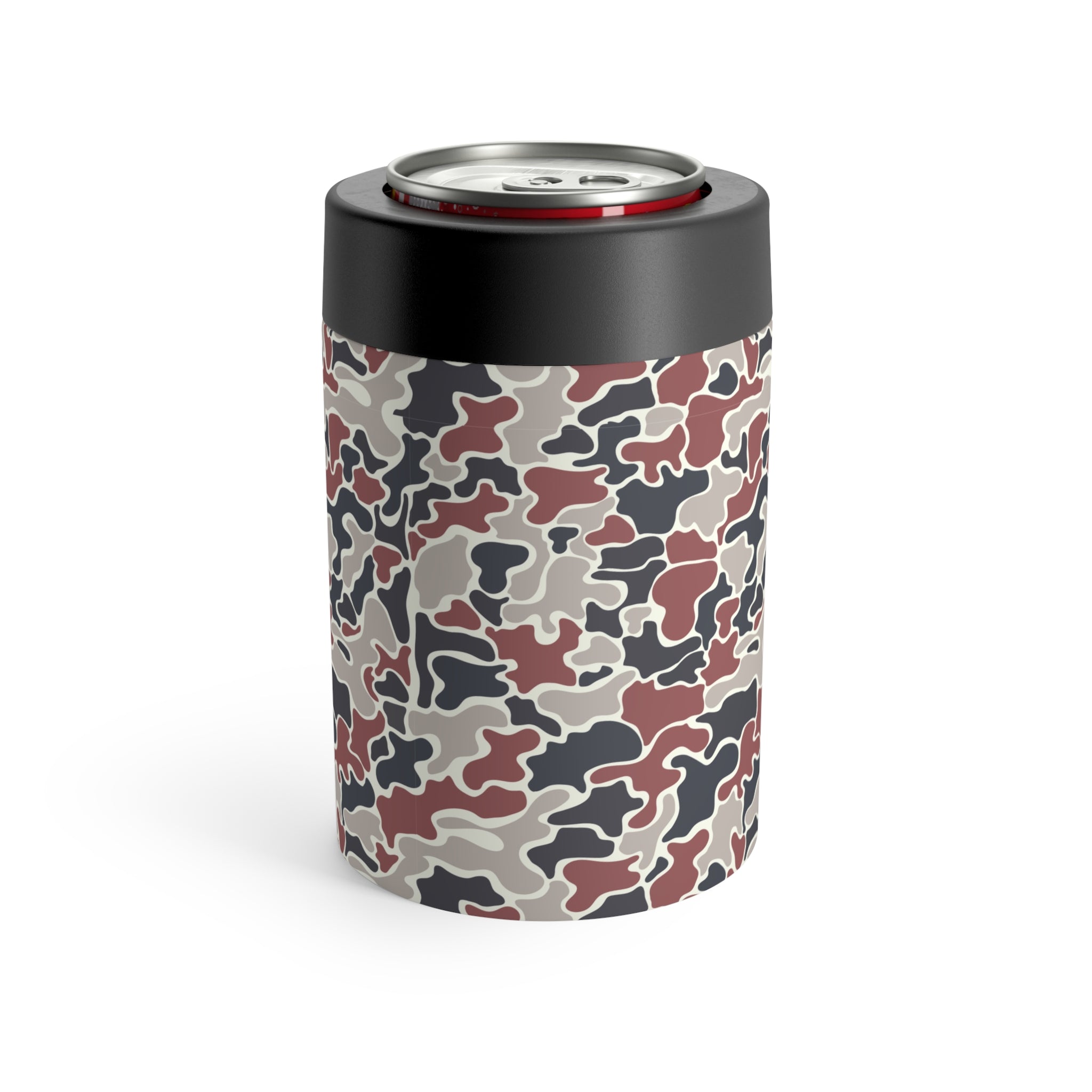 Crimson Grey Collegiate Camo Can Holder, Rustic Drink Insulator, Camping Accessory, Outdoor Party Favor, Unique Gifts for Him