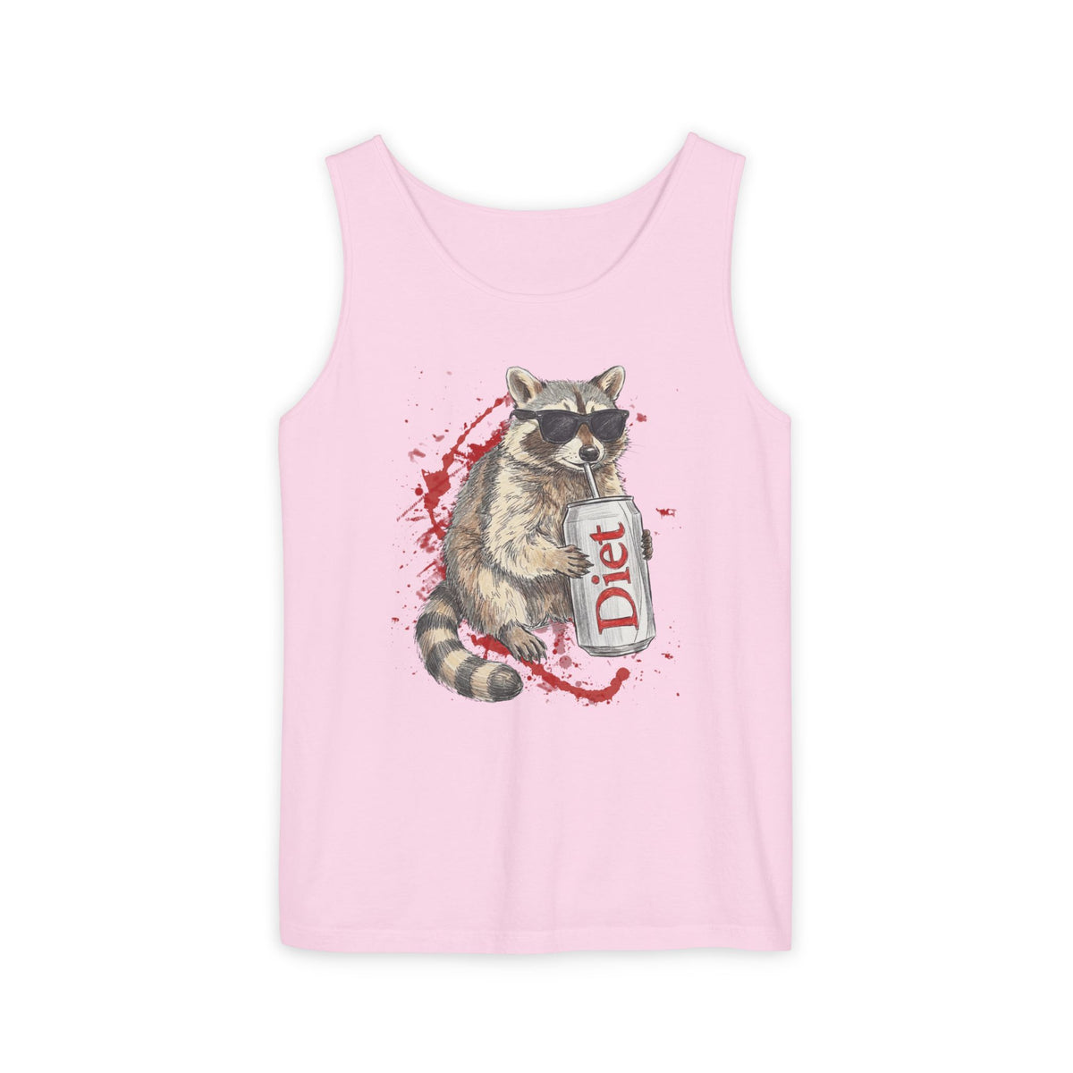 Soda Drinking, Sunglasses, Raccoon Tank Top