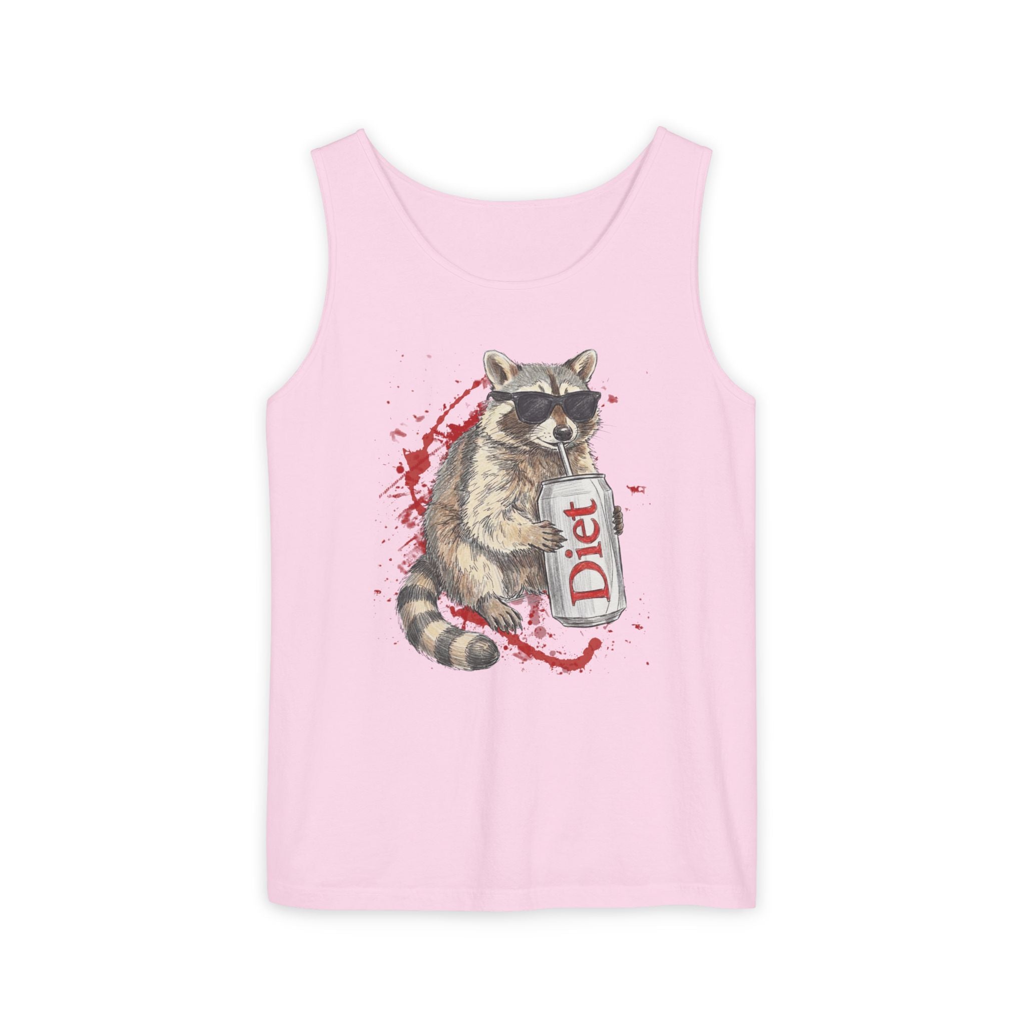 Soda Drinking, Sunglasses, Raccoon Tank Top