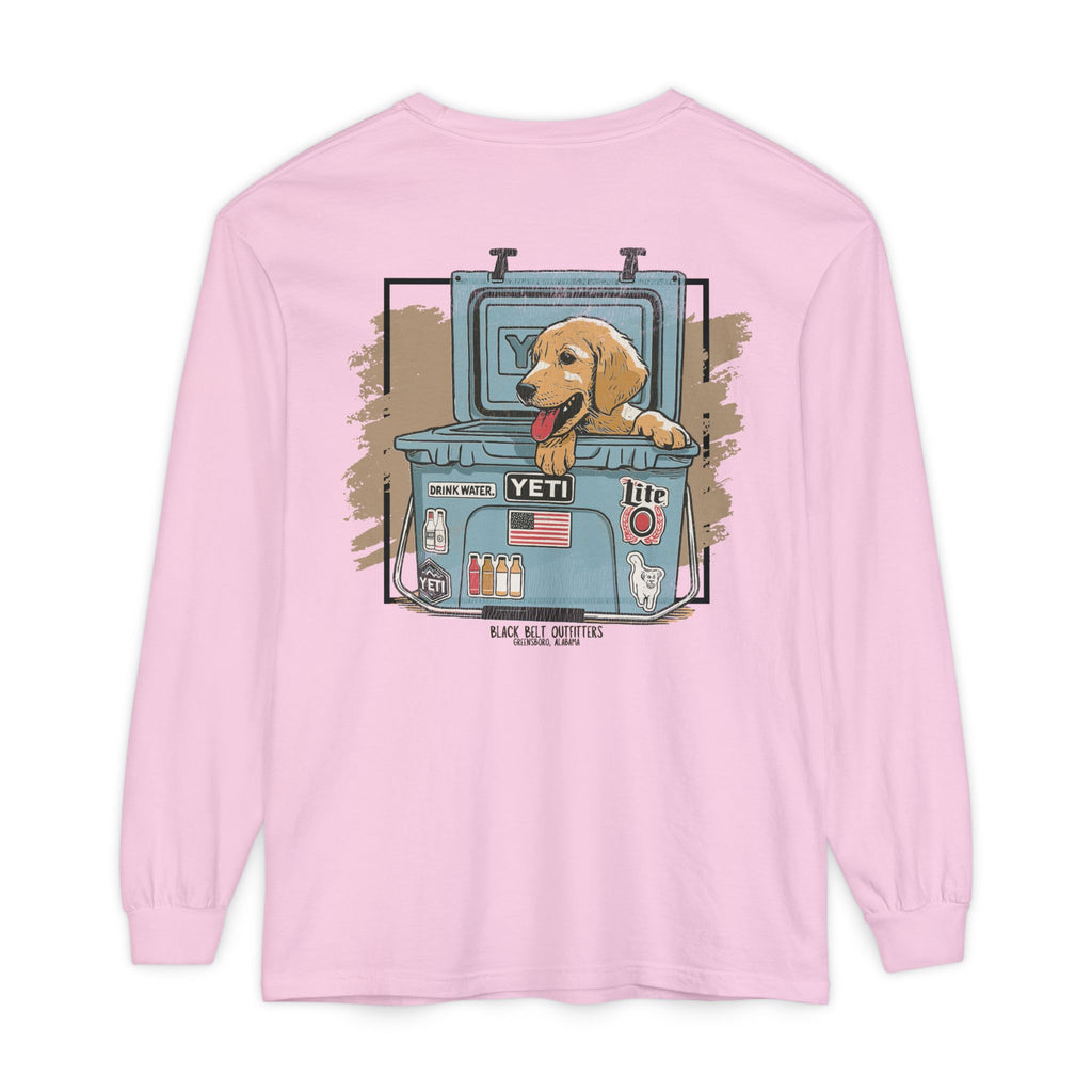 Lab Puppy in Cooler Unisex Garment-Dyed Long Sleeve T-Shirt, Casual Wear, Gift for Him/Her, Streetwear, Everyday Comfort, Comfortable Layering