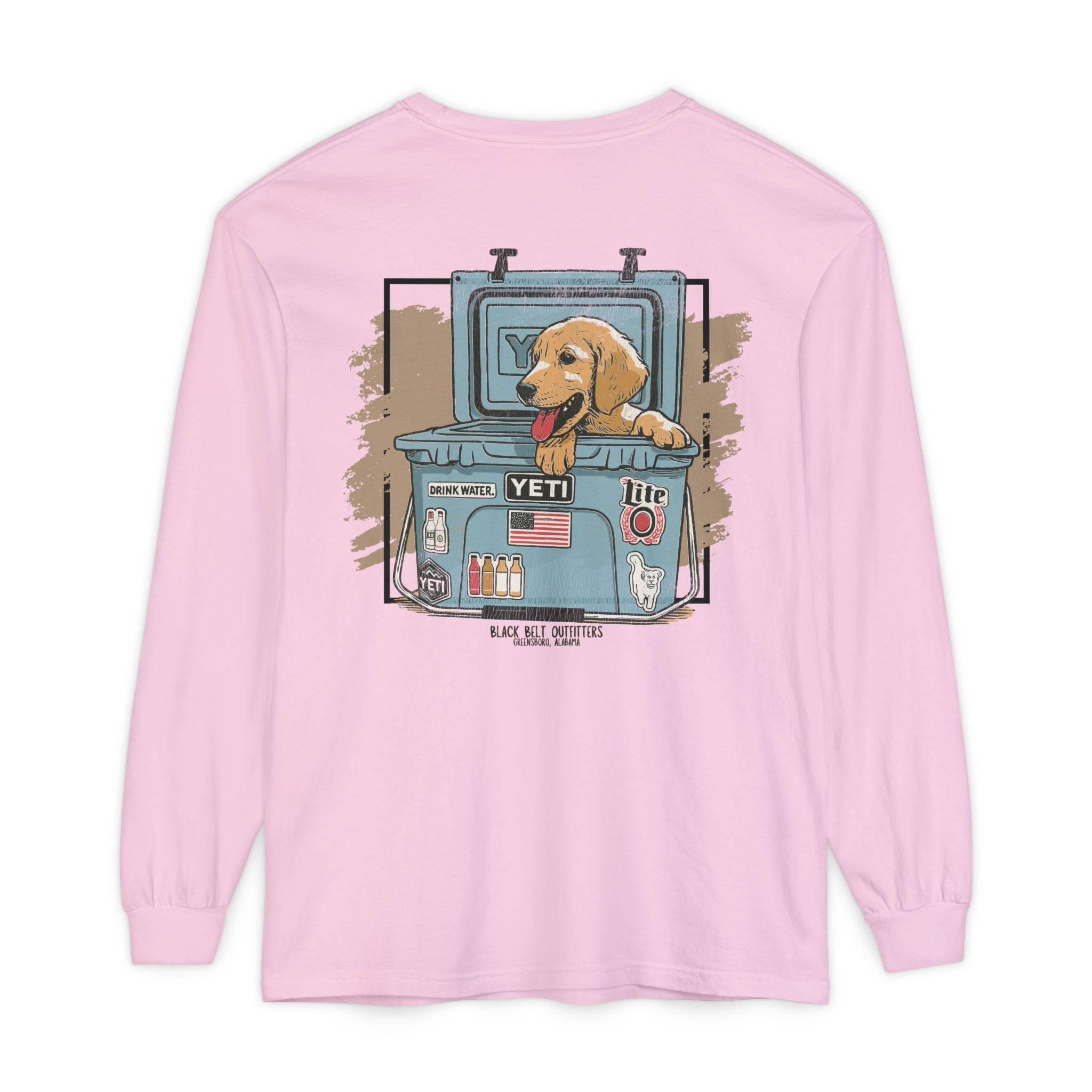 Lab Puppy in Cooler Unisex Garment-Dyed Long Sleeve T-Shirt, Casual Wear, Gift for Him/Her, Streetwear, Everyday Comfort, Comfortable Layering