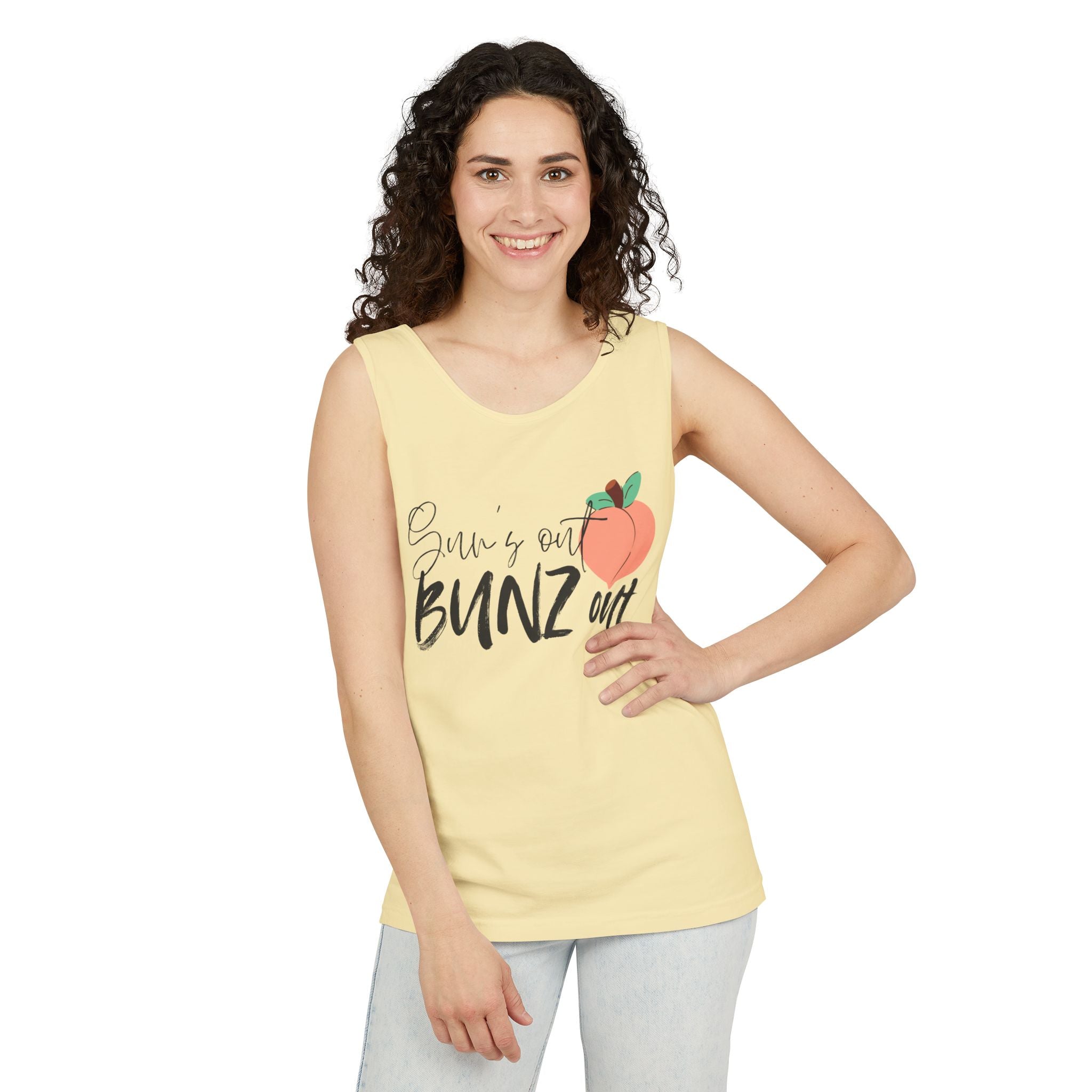 Sun’s Out Bunz Out Tank Top — Cute Peach Graphic Summer Tank