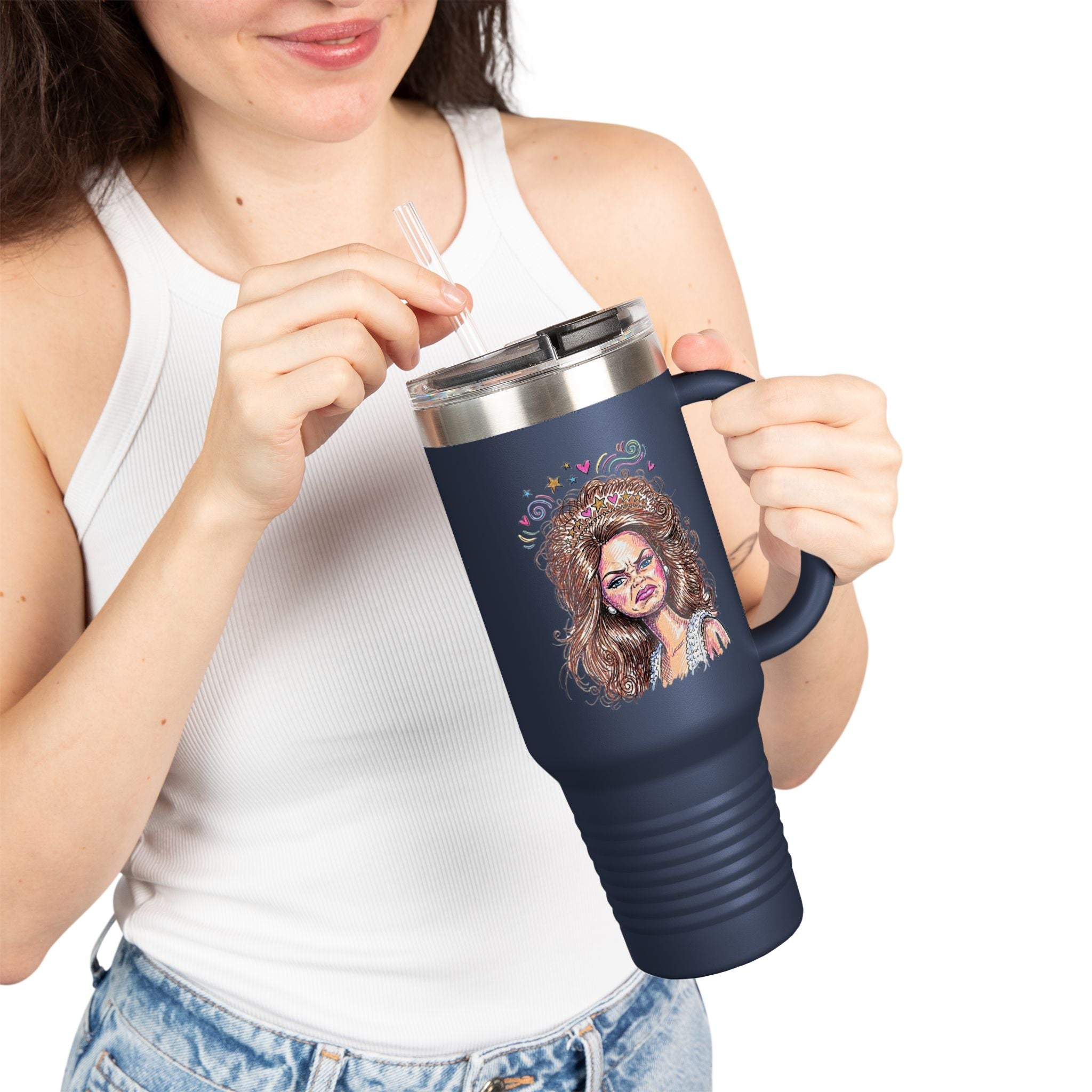 40oz Insulated Travel Mug with Illustrated Mad Barbie – Large Stainless Steel Tumbler for Coffee, Tea & On-the-Go
