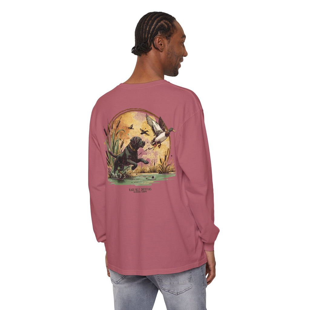 Duck Dog The Chase Unisex Garment-Dyed Long Sleeve T-Shirt, Casual Wear, Gift for Him/Her, Streetwear, Everyday Comfort, Comfortable Layering
