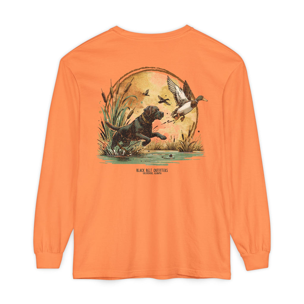 Duck Dog The Chase Unisex Garment-Dyed Long Sleeve T-Shirt, Casual Wear, Gift for Him/Her, Streetwear, Everyday Comfort, Comfortable Layering