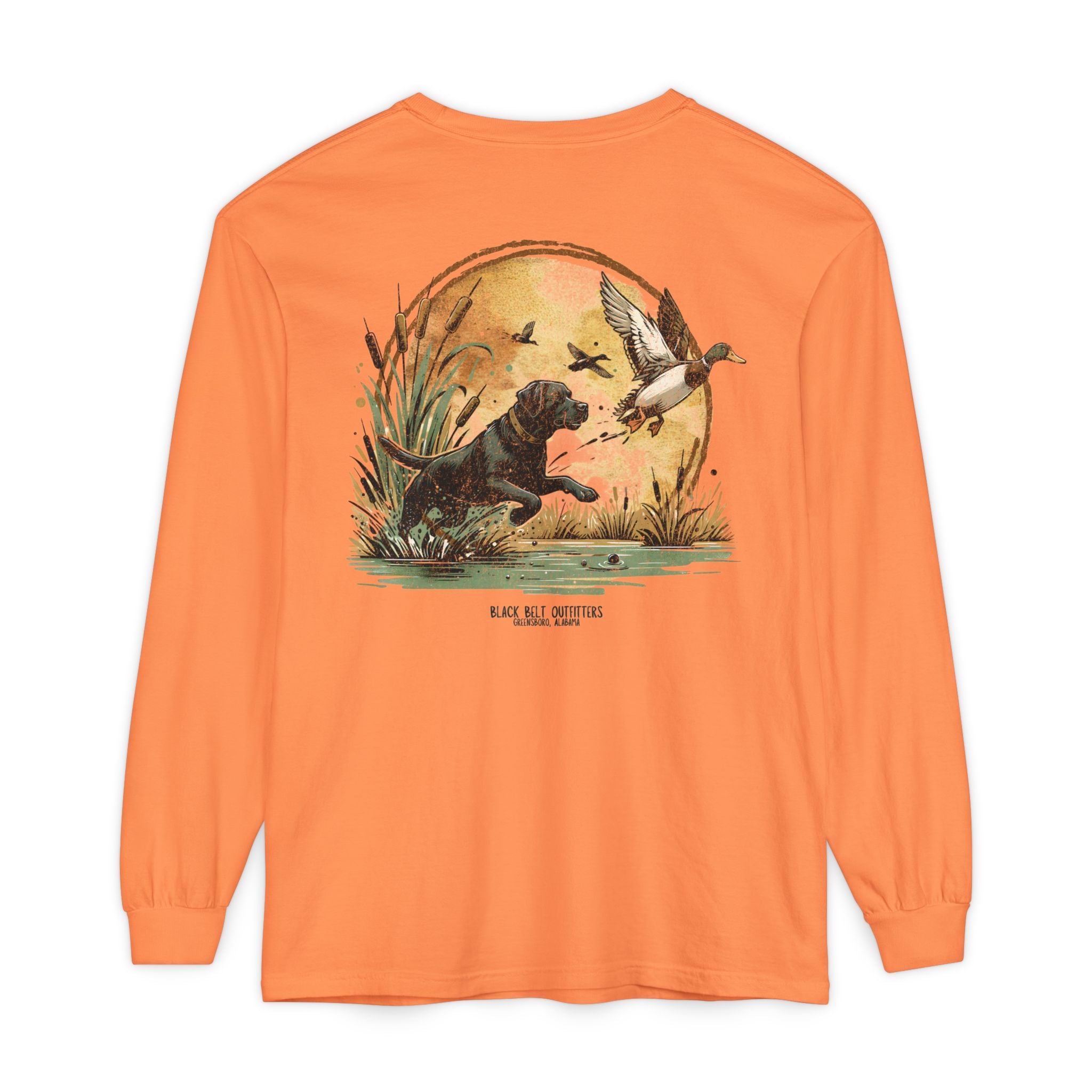 Duck Dog The Chase Unisex Garment-Dyed Long Sleeve T-Shirt, Casual Wear, Gift for Him/Her, Streetwear, Everyday Comfort, Comfortable Layering