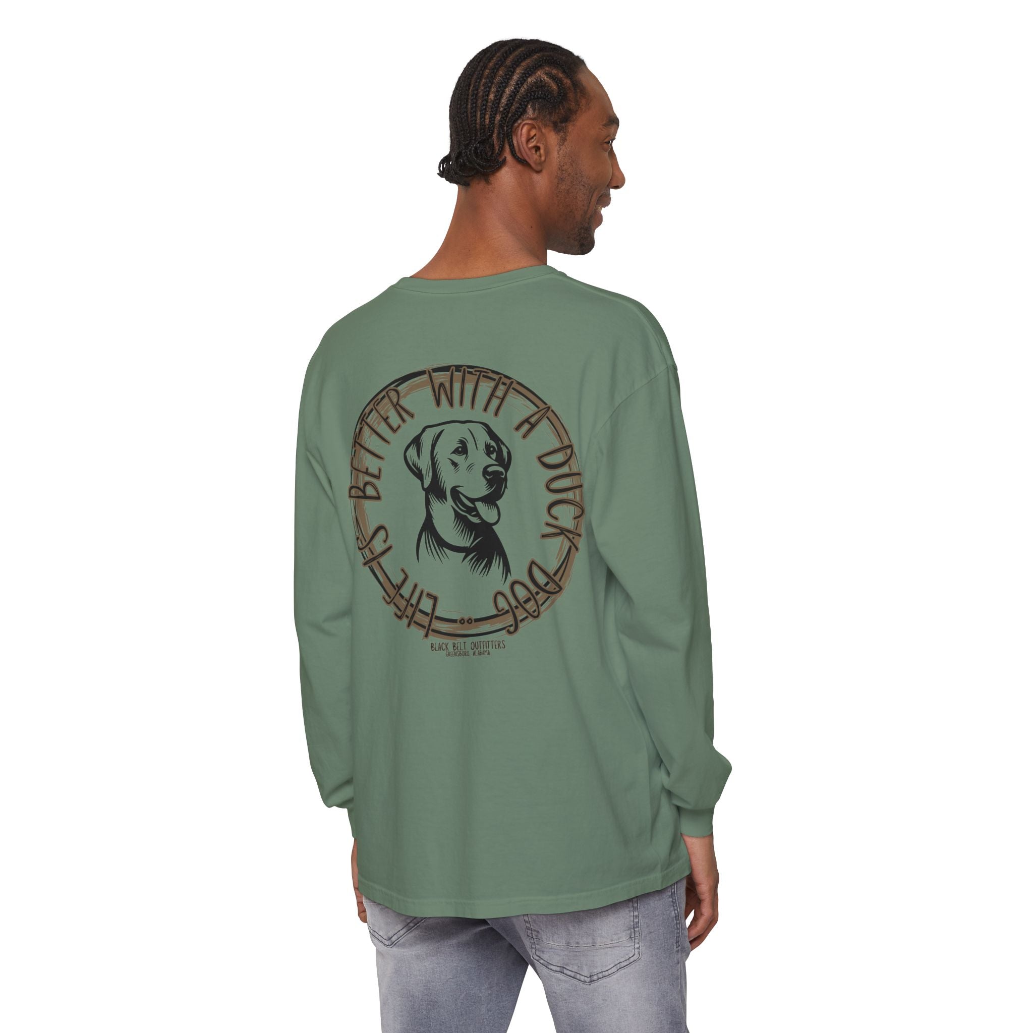 Life is Better With a Duck Dog Unisex Garment-Dyed Long Sleeve T-Shirt, Casual Wear, Gift for Him/Her, Streetwear, Everyday Comfort, Comfortable Layering