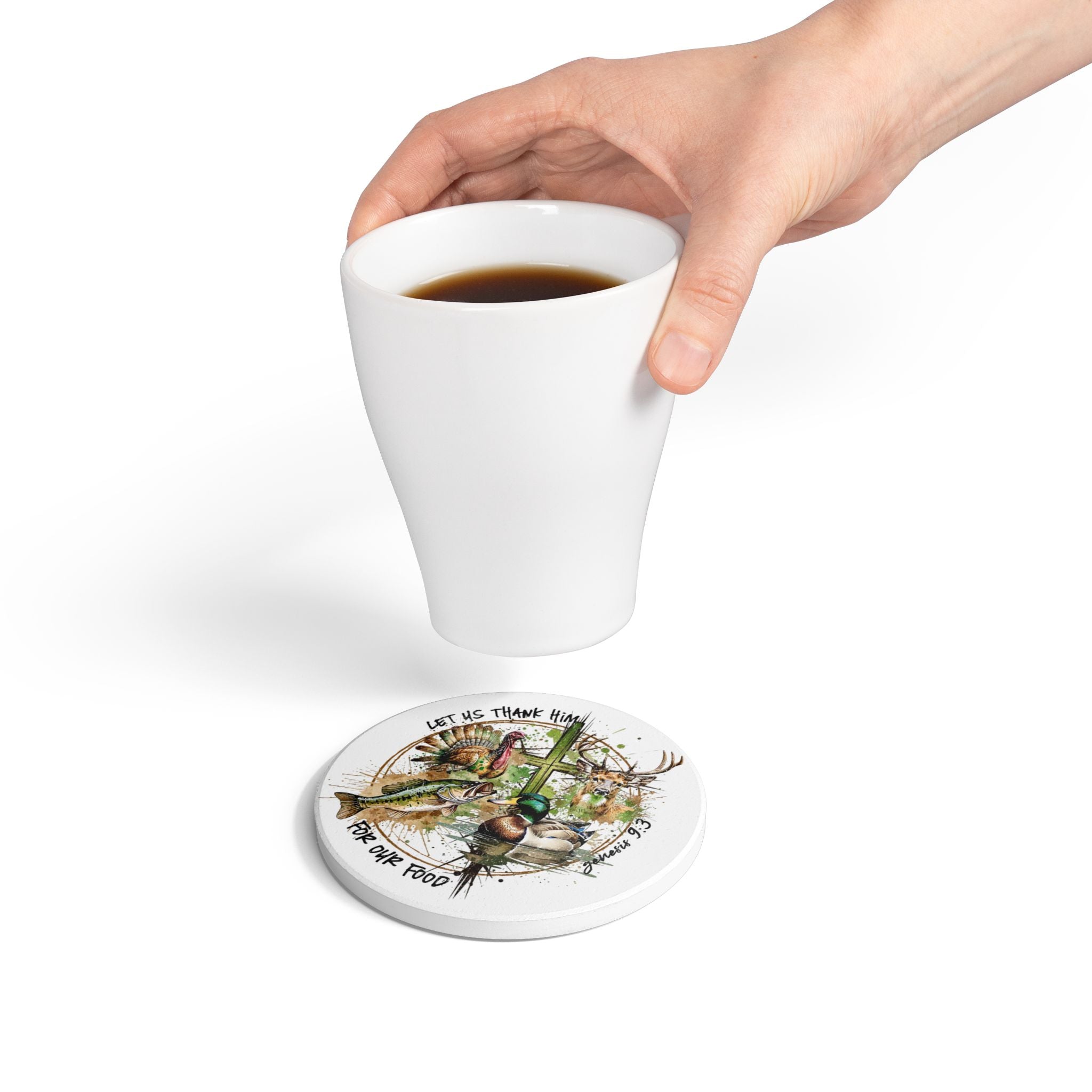 Wildlife Let Us Thank Him for Our Food Ceramic Coaster, Nature Lover Gift, Rustic Home Decor, Thanksgiving Tableware, Outdoor Enthusiast