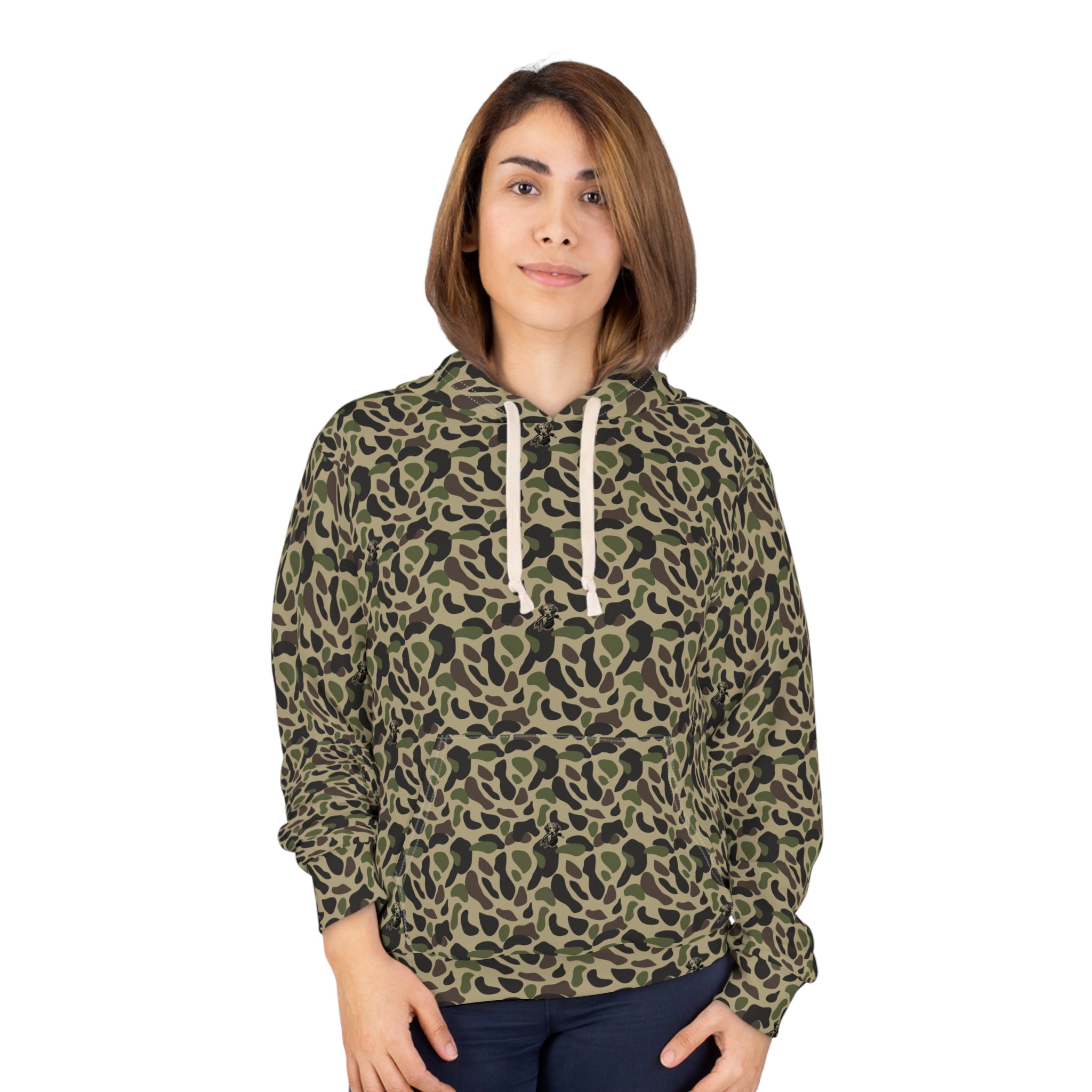 RiverDog Duck Hunting Camo All-Over Print Hoodie — Olive Green Animal Print Pullover