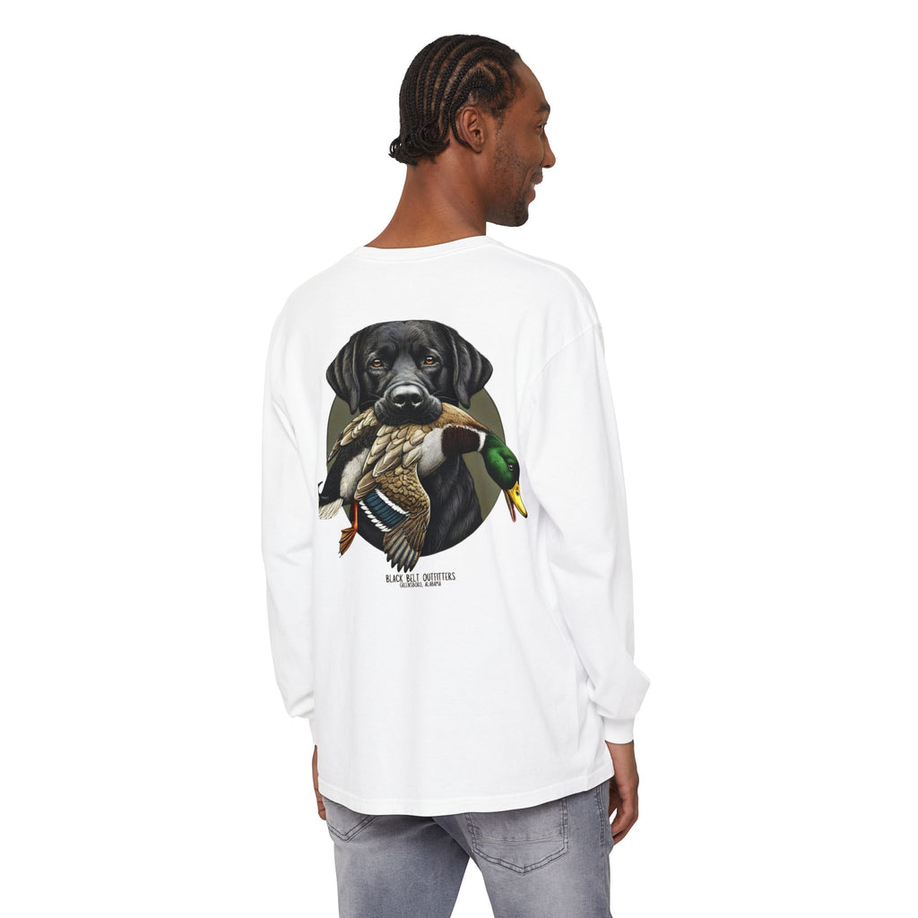 Black Lab Duck Dog Unisex Garment-Dyed Long Sleeve T-Shirt, Casual Wear, Gift for Him/Her, Streetwear, Everyday Comfort, Comfortable Layering