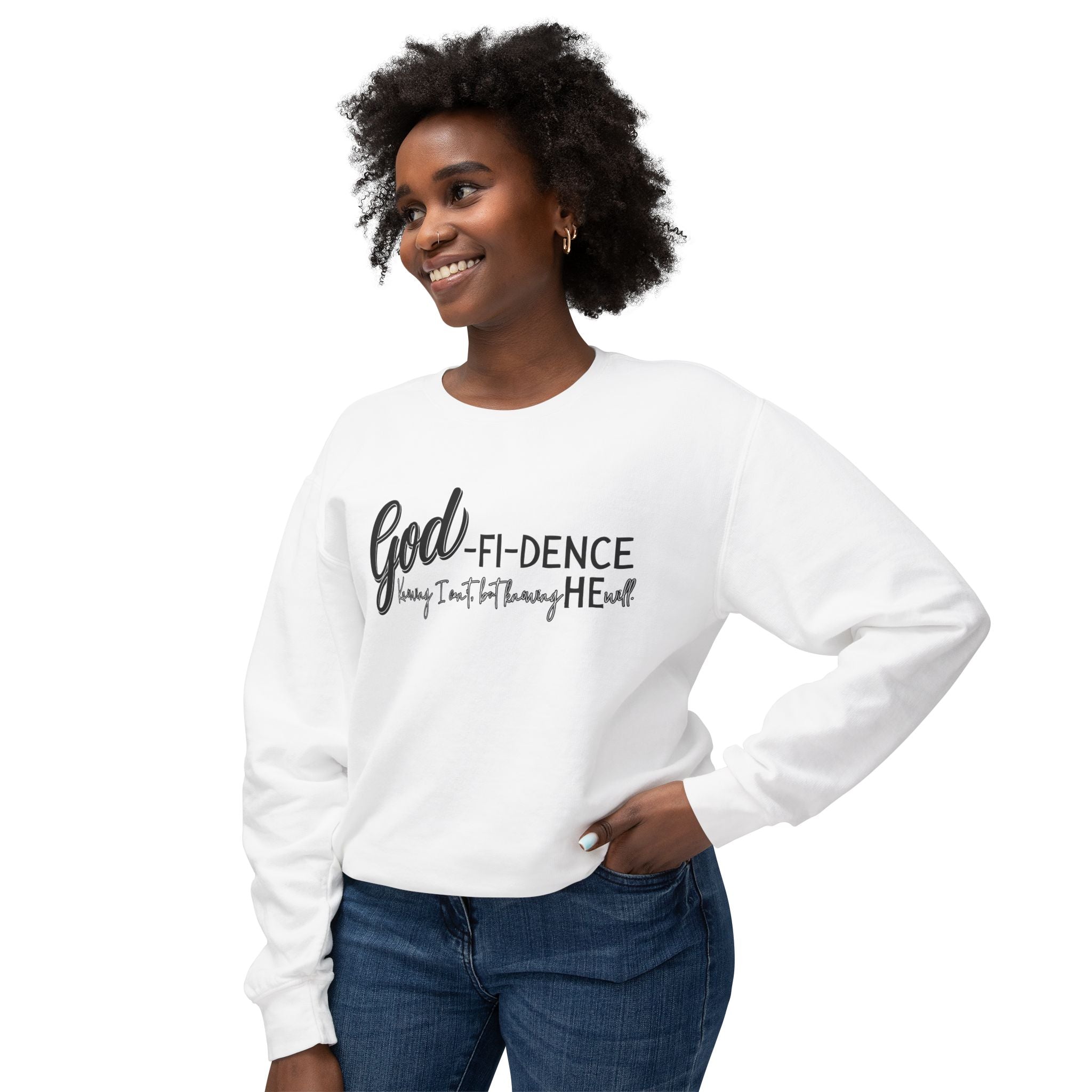 GOD-fi-dence Comfort Crewneck Sweatshirt - Godfidence Quote, Inspirational Gift, Cozy Apparel, Casual Wear, Unisex Style