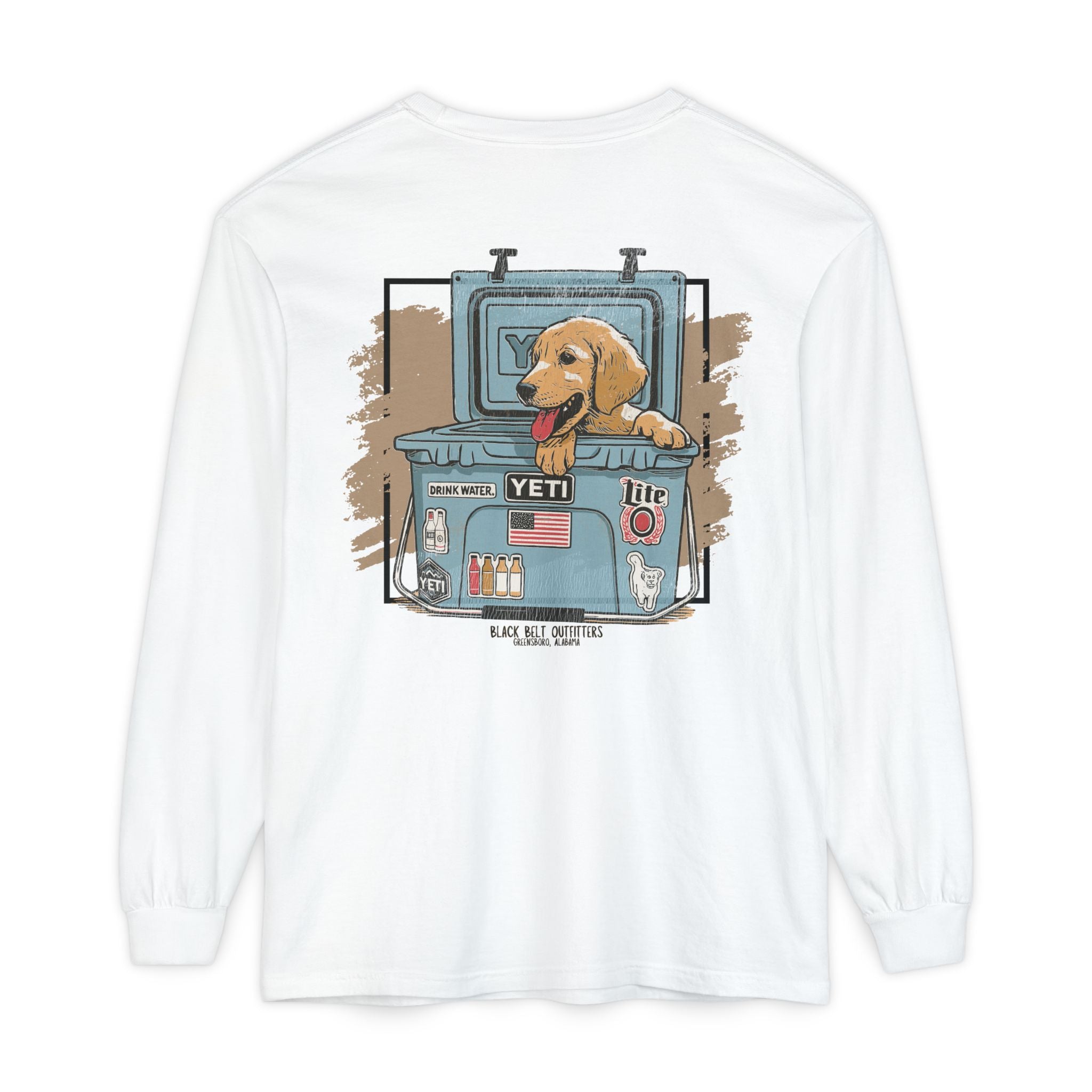 Lab Puppy in Cooler Unisex Garment-Dyed Long Sleeve T-Shirt, Casual Wear, Gift for Him/Her, Streetwear, Everyday Comfort, Comfortable Layering