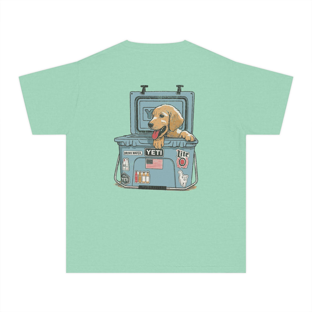 Hunting Puppy in Yeti Youth Midweight Tee - Fun Farm-Themed Shirt