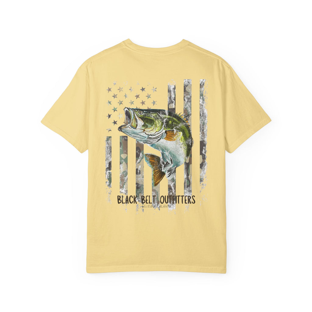 Bass Fish Camo American Flag Unisex T-Shirt, Perfect for Gifts, Father's Day, Golf Events, Casual Wear, Comfortable Tee