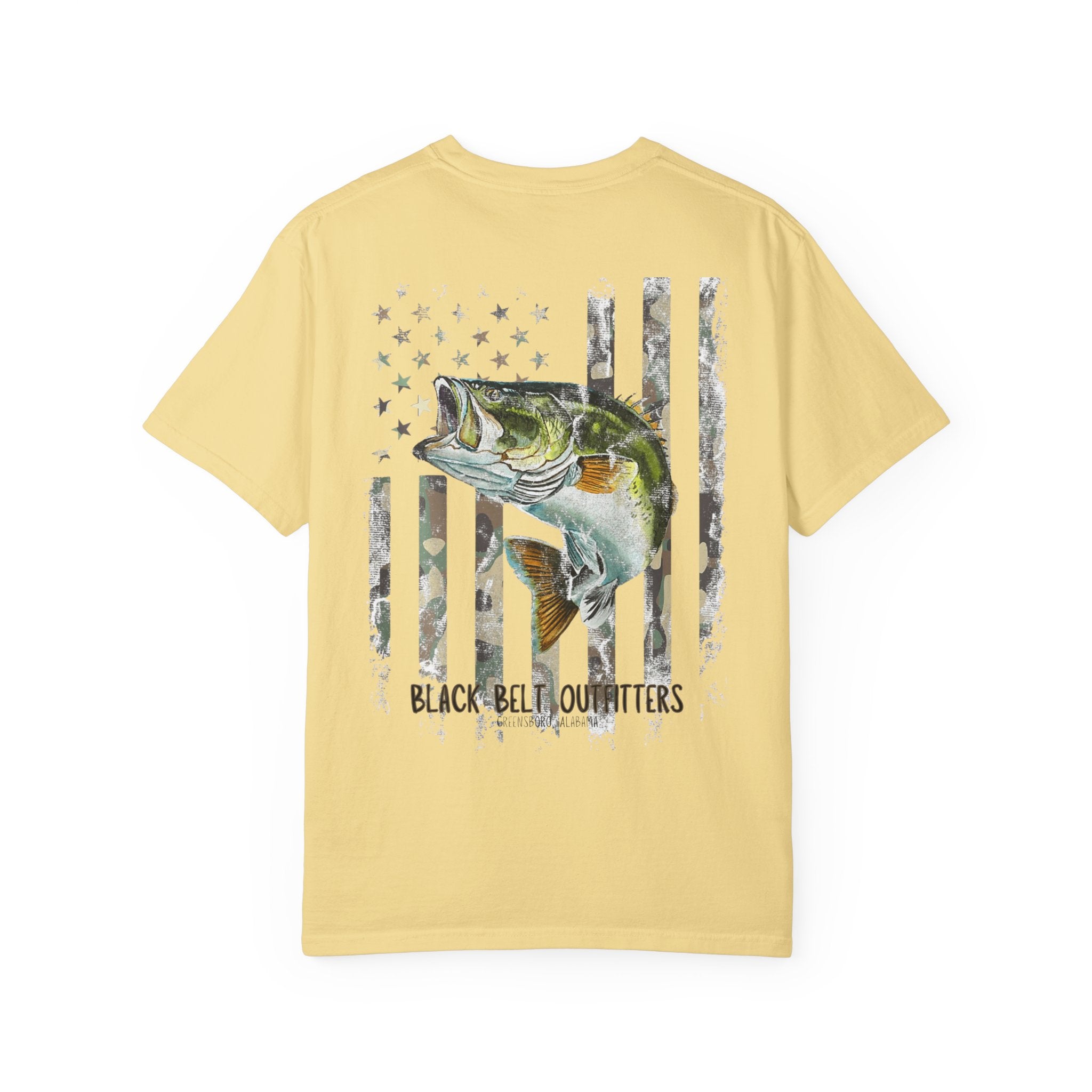 Bass Fish Camo American Flag Unisex T-Shirt, Perfect for Gifts, Father's Day, Golf Events, Casual Wear, Comfortable Tee