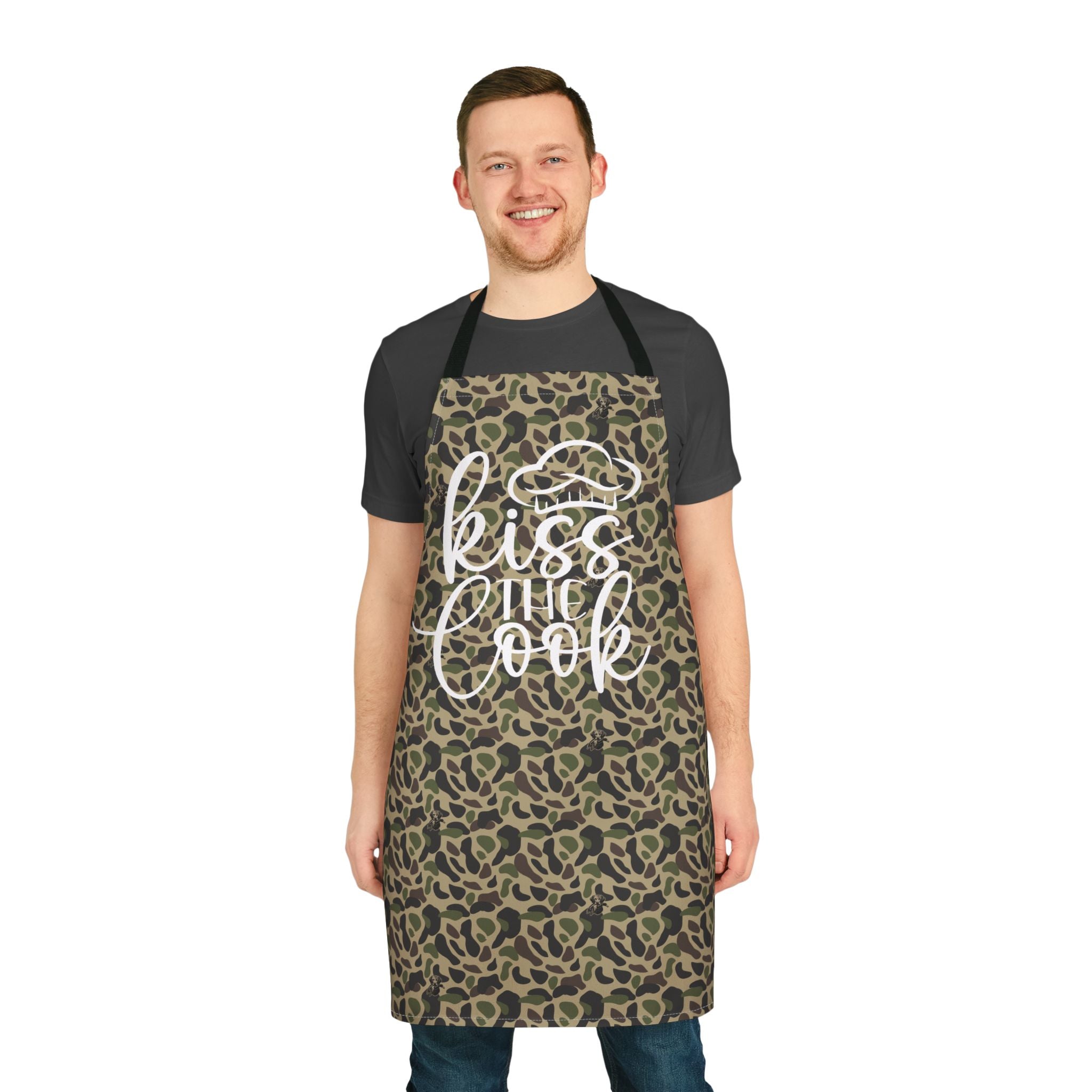 RiverDog Duck Hunting Camo Chef Apron — "Kiss The Cook" Camouflage Kitchen Apron