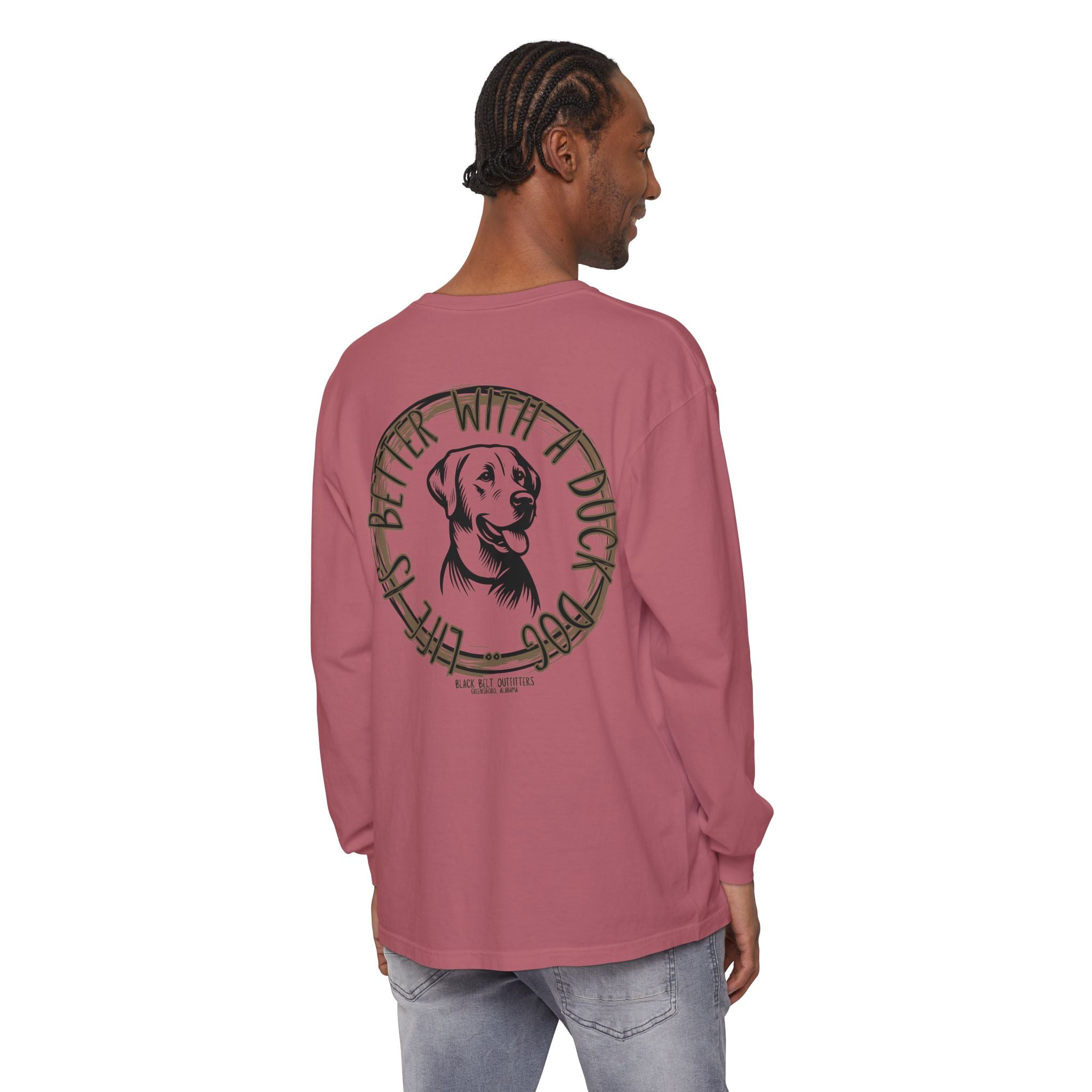 Life is Better With a Duck Dog Unisex Garment-Dyed Long Sleeve T-Shirt, Casual Wear, Gift for Him/Her, Streetwear, Everyday Comfort, Comfortable Layering