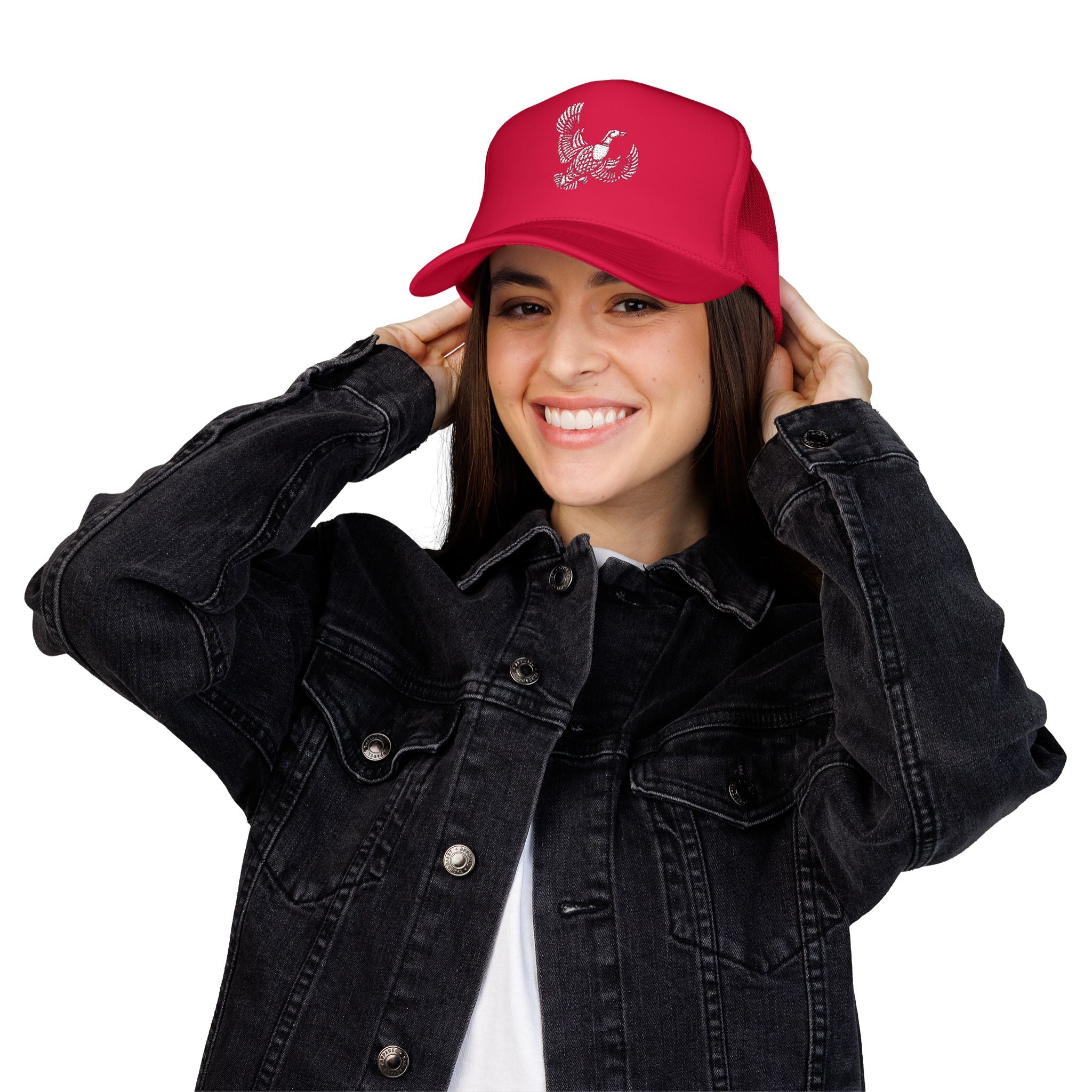 Flying Duck Embroidered Foam Trucker Hat - Stylish Outdoor Cap, Perfect Gift for Festivals, Sports Events, Casual Outings, Nature Lovers