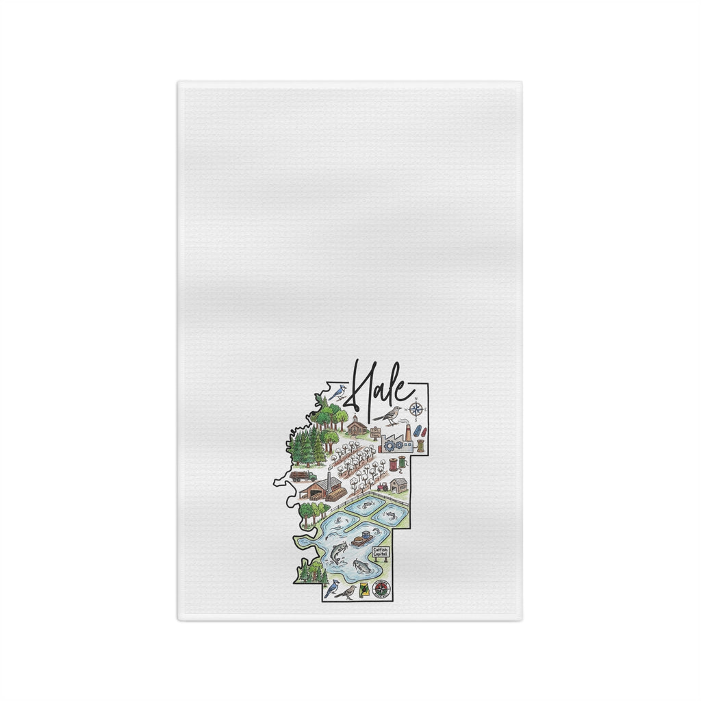 Hale County Tea Towel — Illustrated County Map Microfiber Kitchen Towel