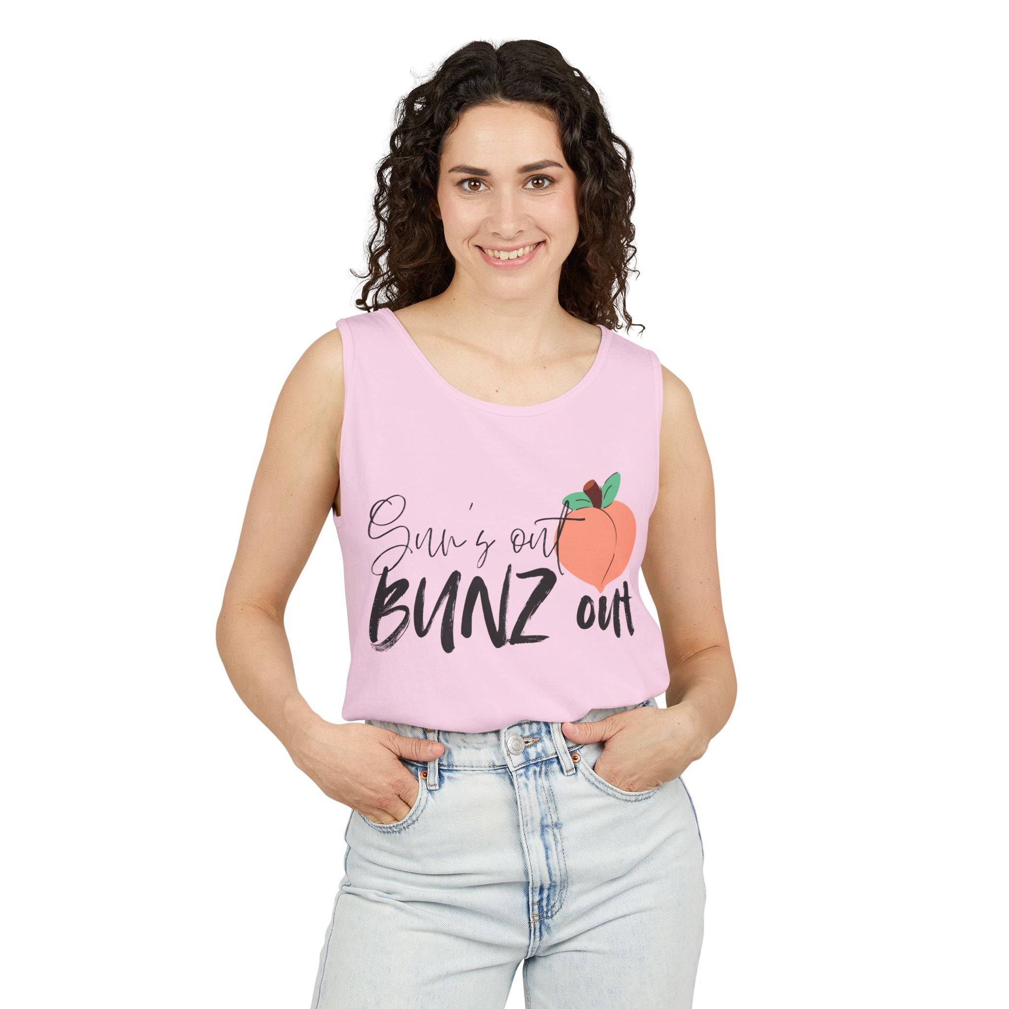 Sun’s Out Bunz Out Tank Top — Cute Peach Graphic Summer Tank