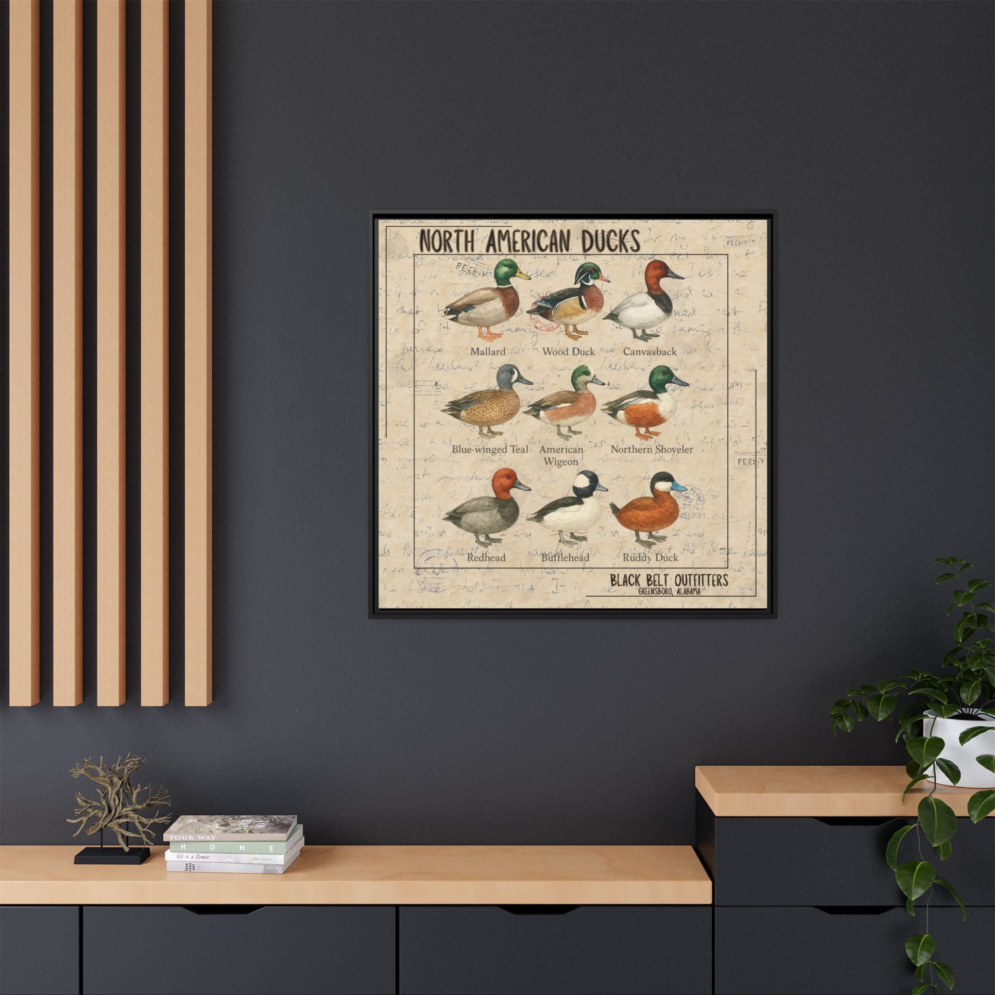 Vintage Duck Art Canvas Print, Framed Wall Decor, Nature Lover Gift, Farmhouse Decor, Rustic Home Art, Cabin Wall Decor
