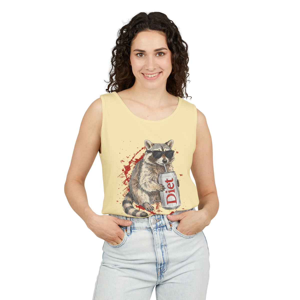 Soda Drinking, Sunglasses, Raccoon Tank Top