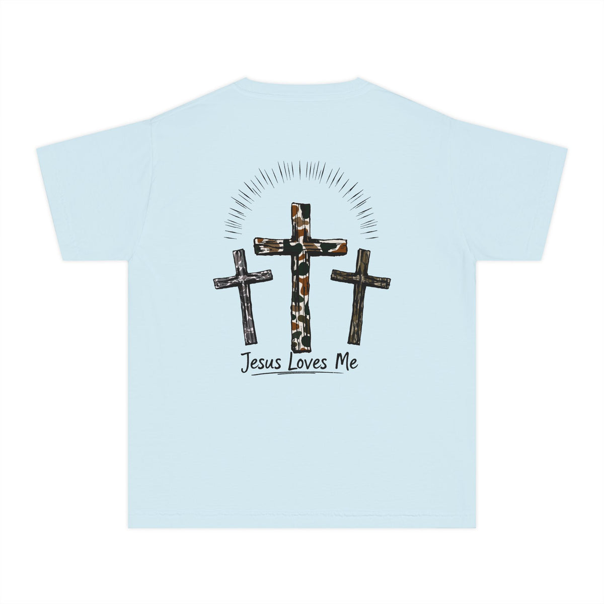 JESUS LOVES ME Camo Crosses Youth Midweight Tee - Fun Farm-Themed Shirt